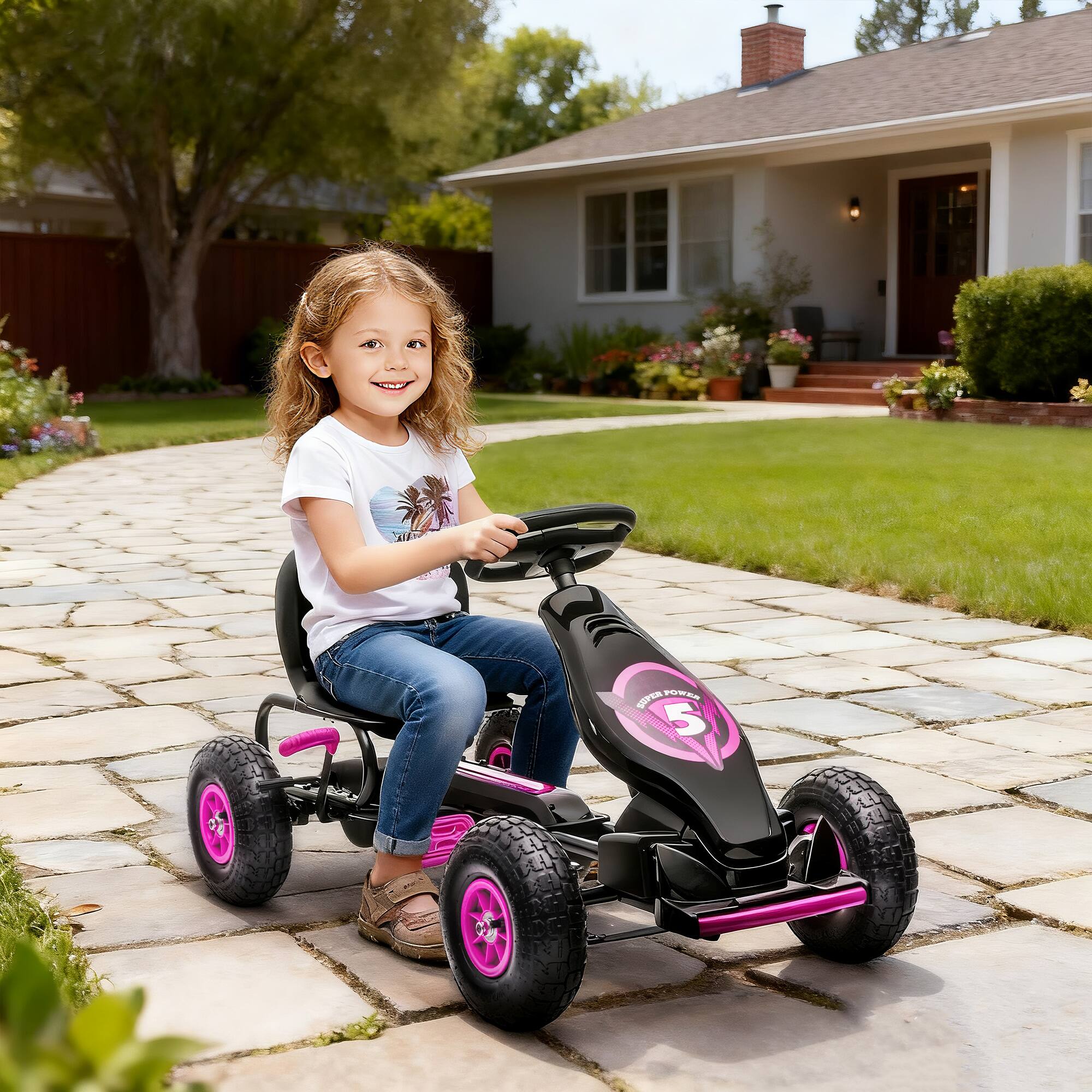 Aosom Pedal Go Kart Kids Ride on Toy with Tough, Wear Resistant