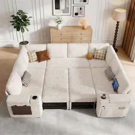 Dyonery - 108"Modular Sectional Sofa with Pull Out Bed,Corduroy Fabric 8 Seat Sectional Sleeper Sofa with Storage,for Living Room - Beige