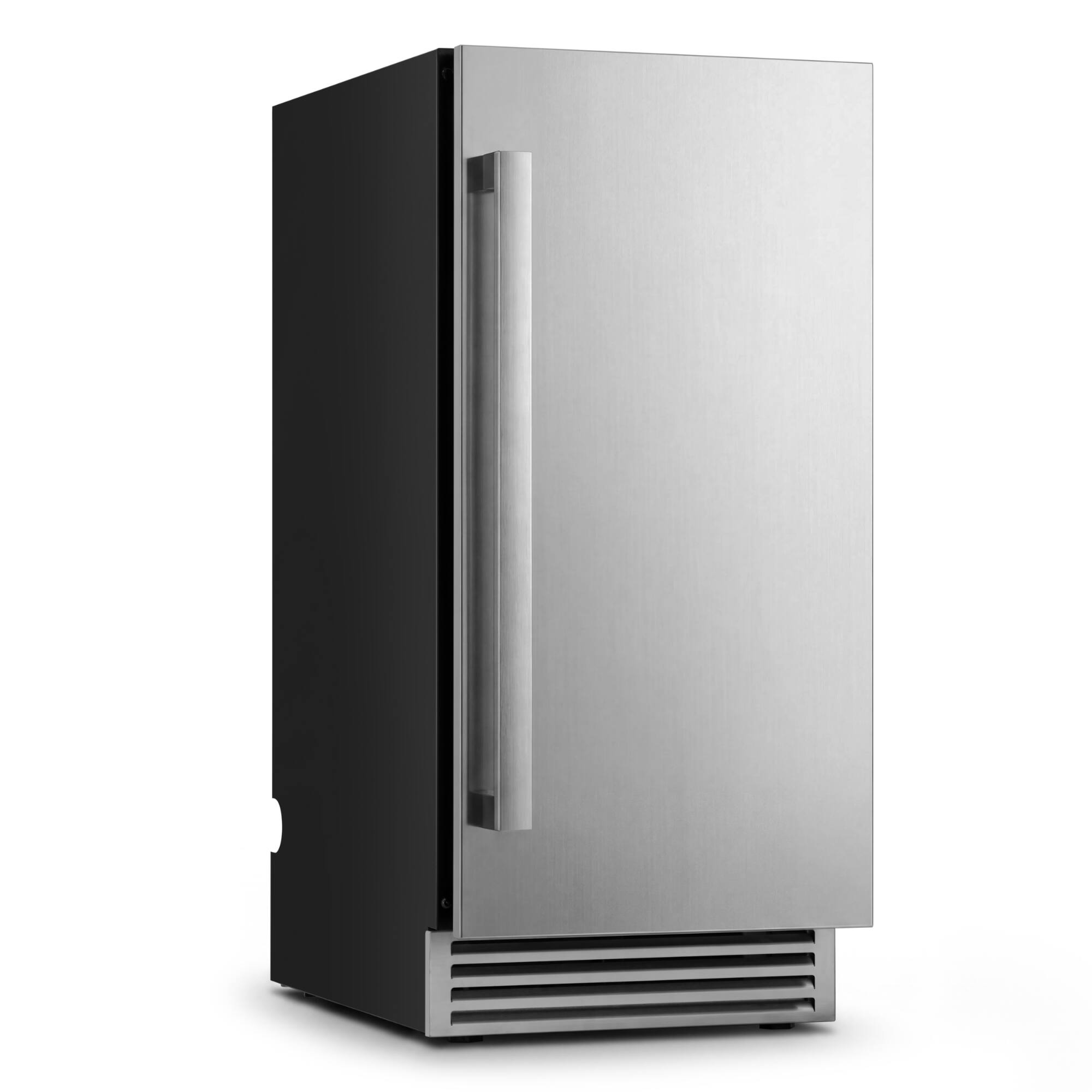 Left. Ca'Lefort - 15 Inch Panel Ready Nugget Ice Maker, Built-In, 33 Lbs, Under Counter Ice Machine, Reversible Door - Stainless Steel.