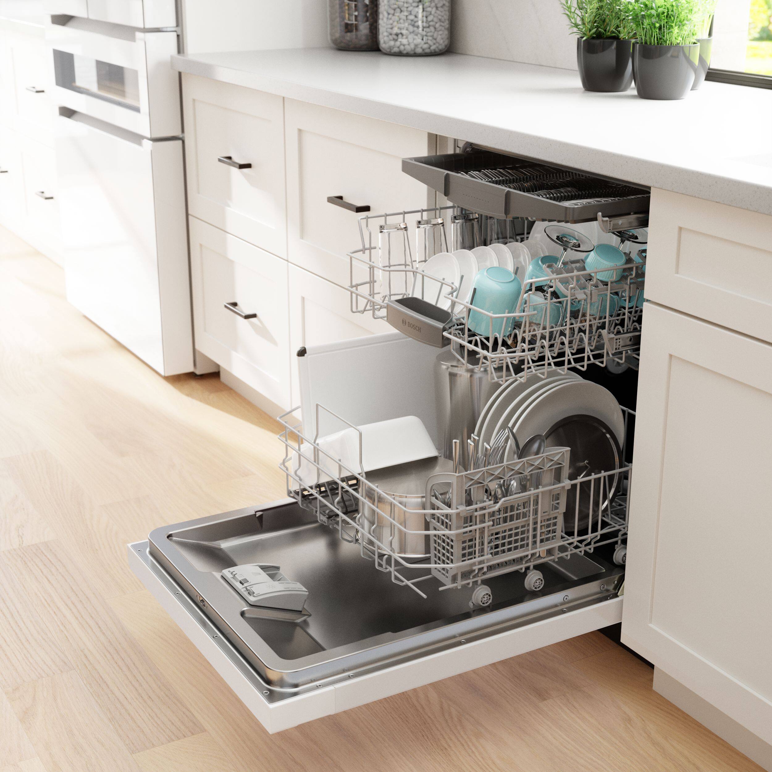 Alt View 11. Bosch - 300 Series 24" Front Control Smart Built-In Stainless Steel Tub Dishwasher with 3rd Rack, 46 dBA - White.