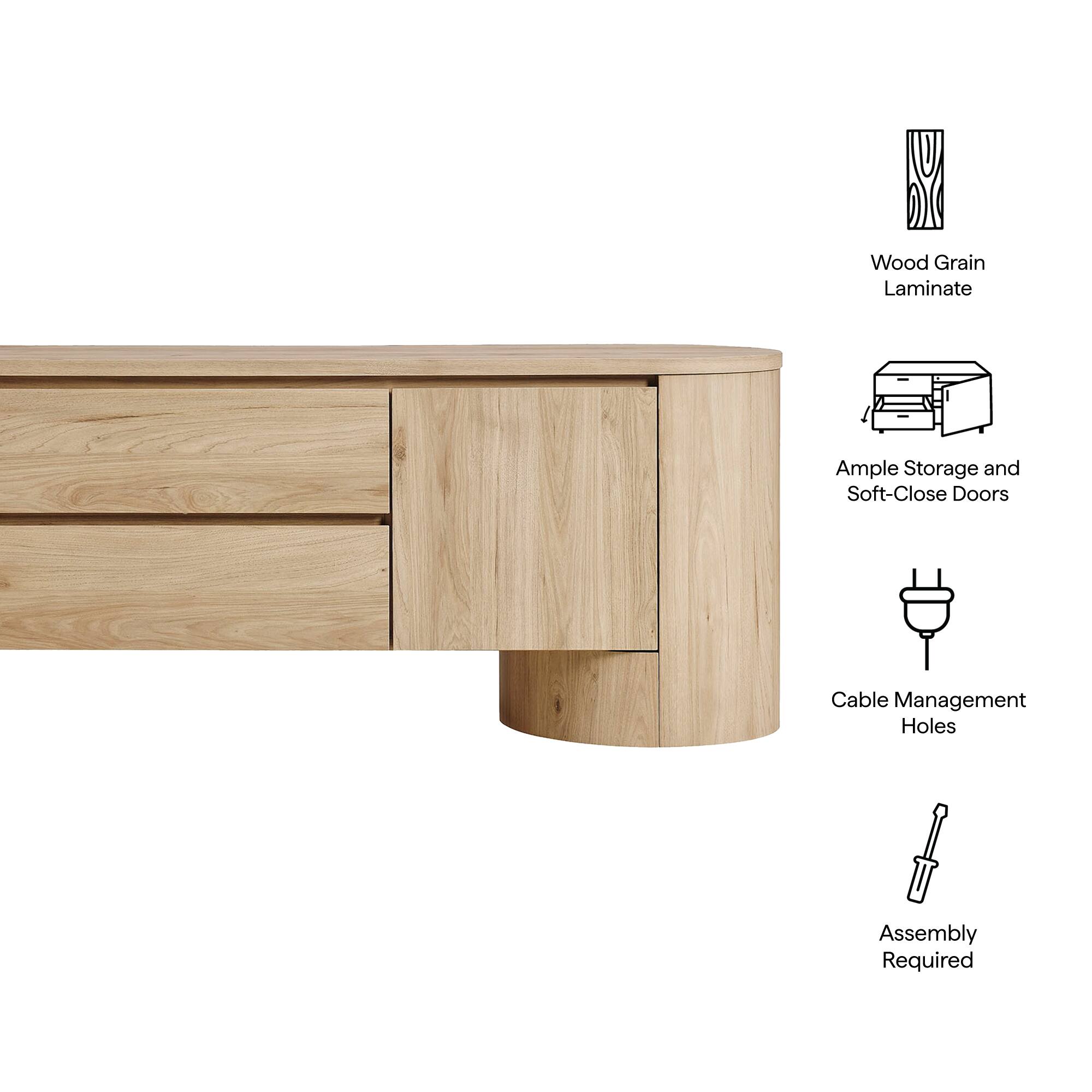 Wood Grain Laminate  
Ample Storage and Soft-Close Doors  
Cable Management Holes  
Assembly Required