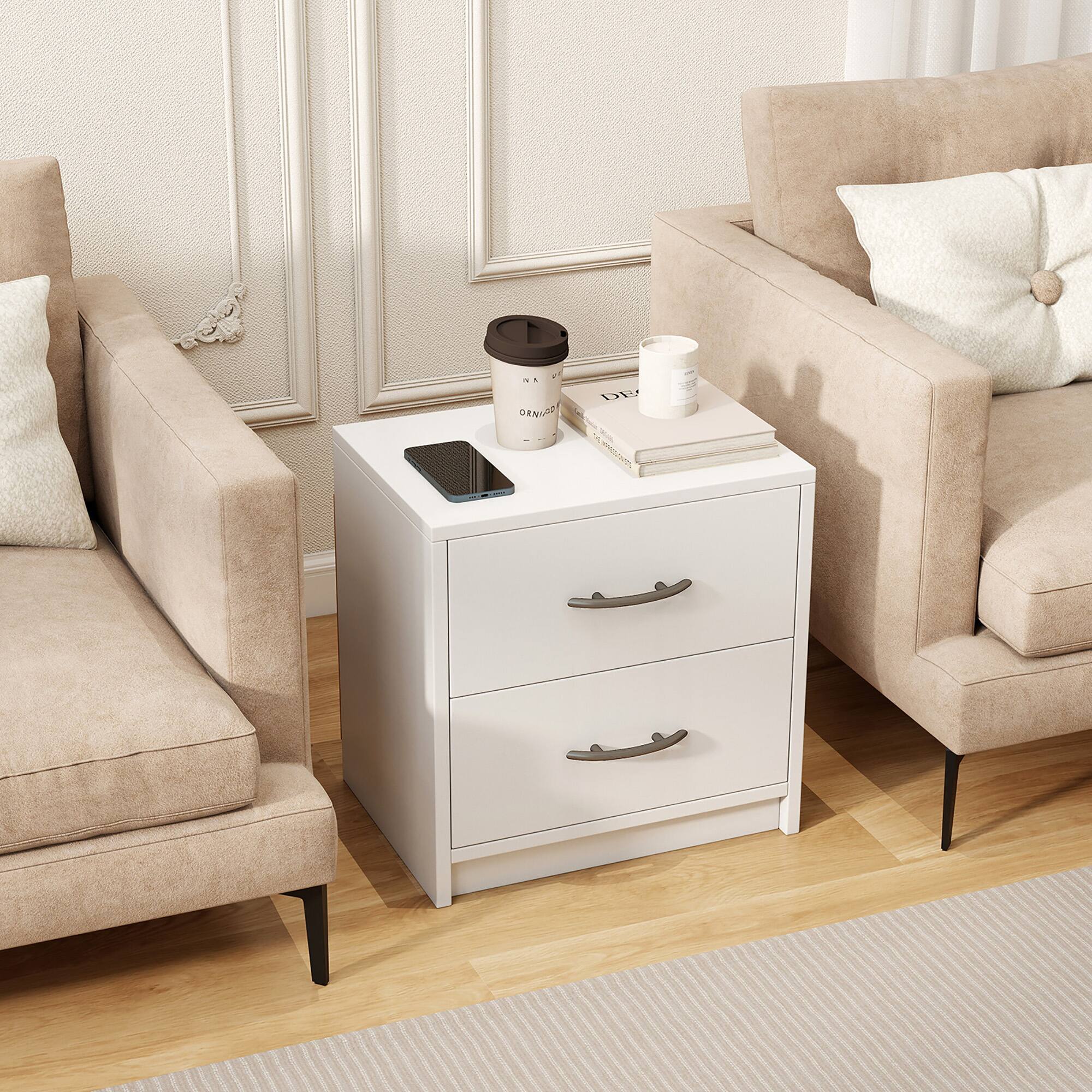 Alt View 3. Gymax - Gymax 2-Drawer Nightstand Modern Bedside Table w/ Storage for Living Room Bedroom White - White.