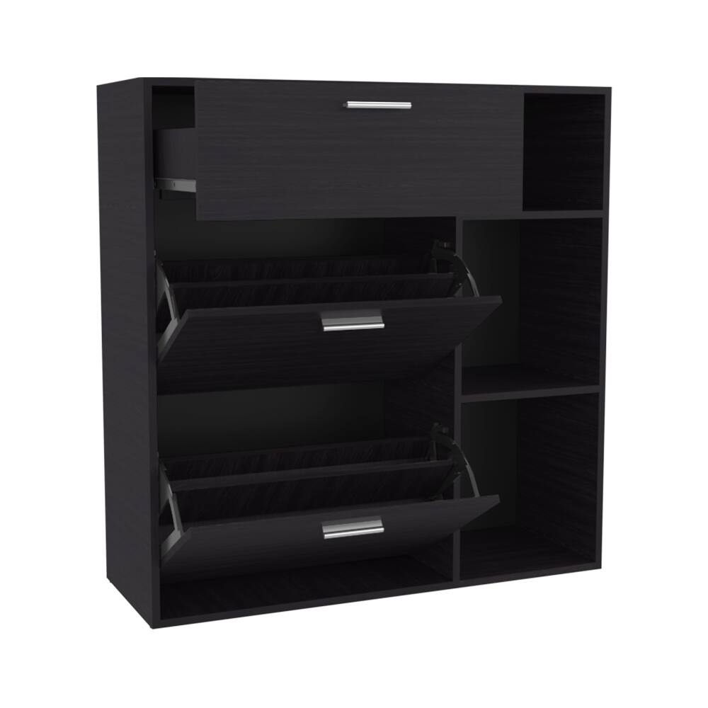Alt View 3. Loheer - Loheer 3-door shoe rack with drawer, modern black shoe cabinet, 32.2 inch H - Black.