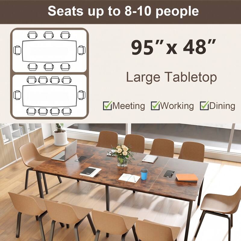 Seats up to 8-10 people  
95" x 48"  
Large Tabletop  
Meeting  
Working  
Dining