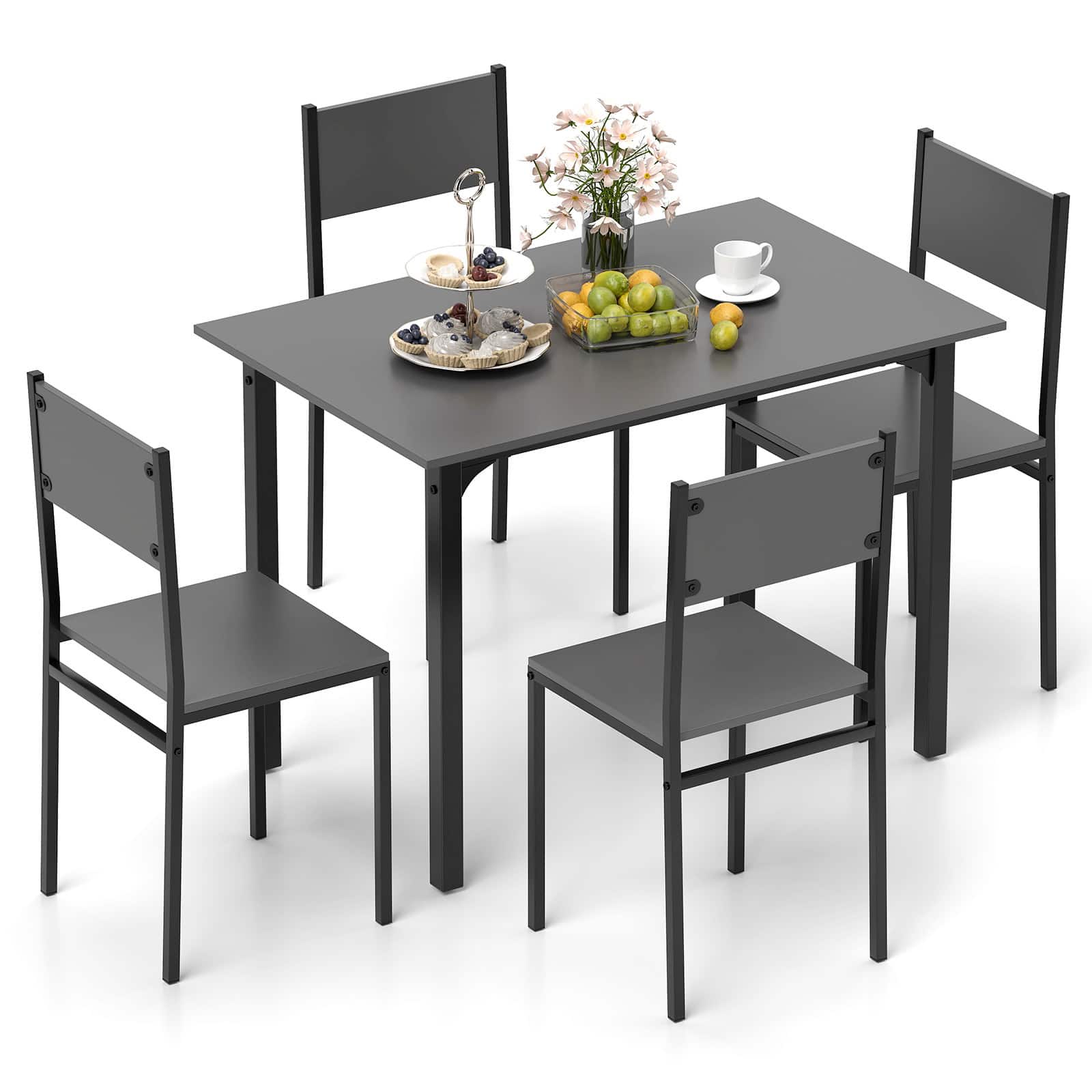 Costway - 5 PCS Dining Table Set Industrial Style Kitchen Table & Chairs for 4 - Gray