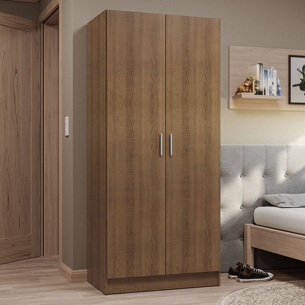 Angle. Madesa - Madesa 2 Door Wardrobe with Ample Shelf and Hanging Space 31"L - Rustic - Brown.