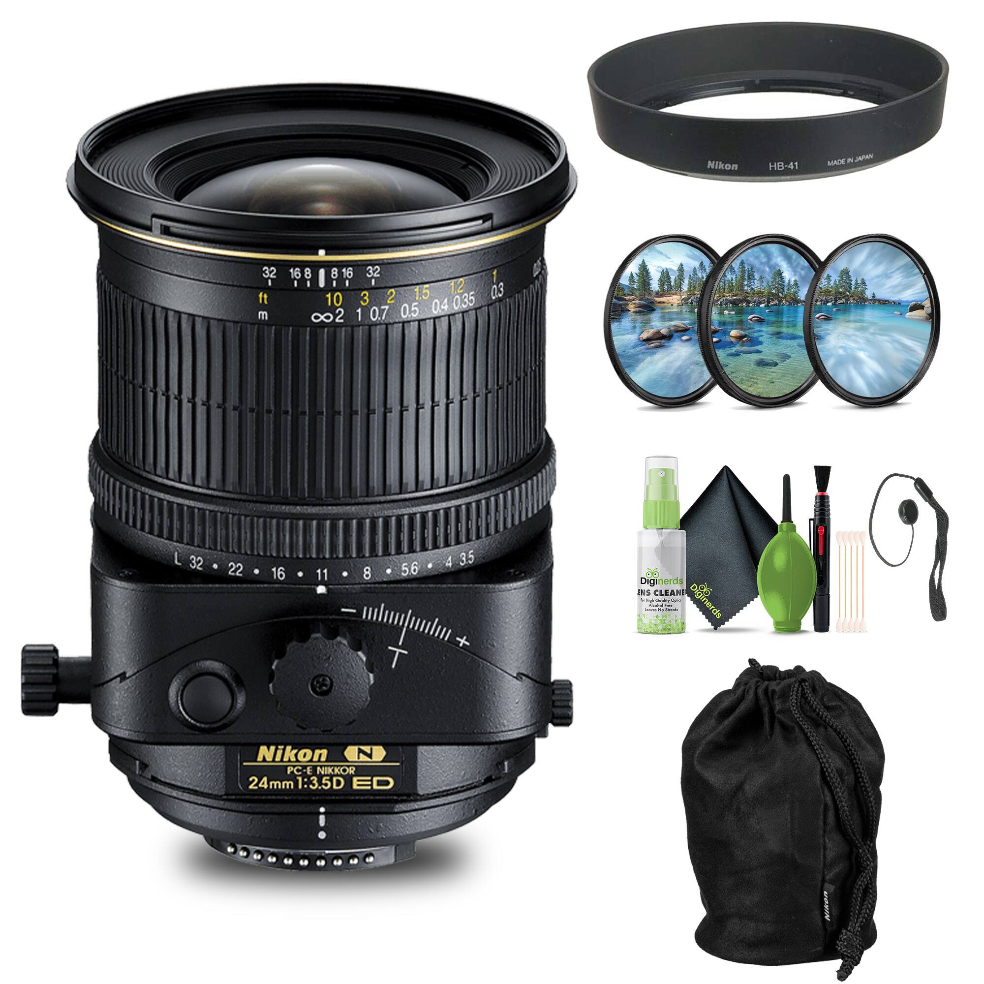 Nikon HES-41 MAIN  
a 32 ft m 168 16 32 1 1  
- - 15 12 0.3 10 3 2 0.35 0.7 0.5 0.4 8 2 1 D L 32 22 16 11 8 56 T 4 35 + m  
Diginerds IS CLEAN  
- - - Diginerda Nikon N PC-E NIKKOR 24mm 1:3.5D ED  

Nikon HB-41  
MADE IN JAPAN  

Diginerds  
ENS CLEANER  
Lens Cleaning Kit