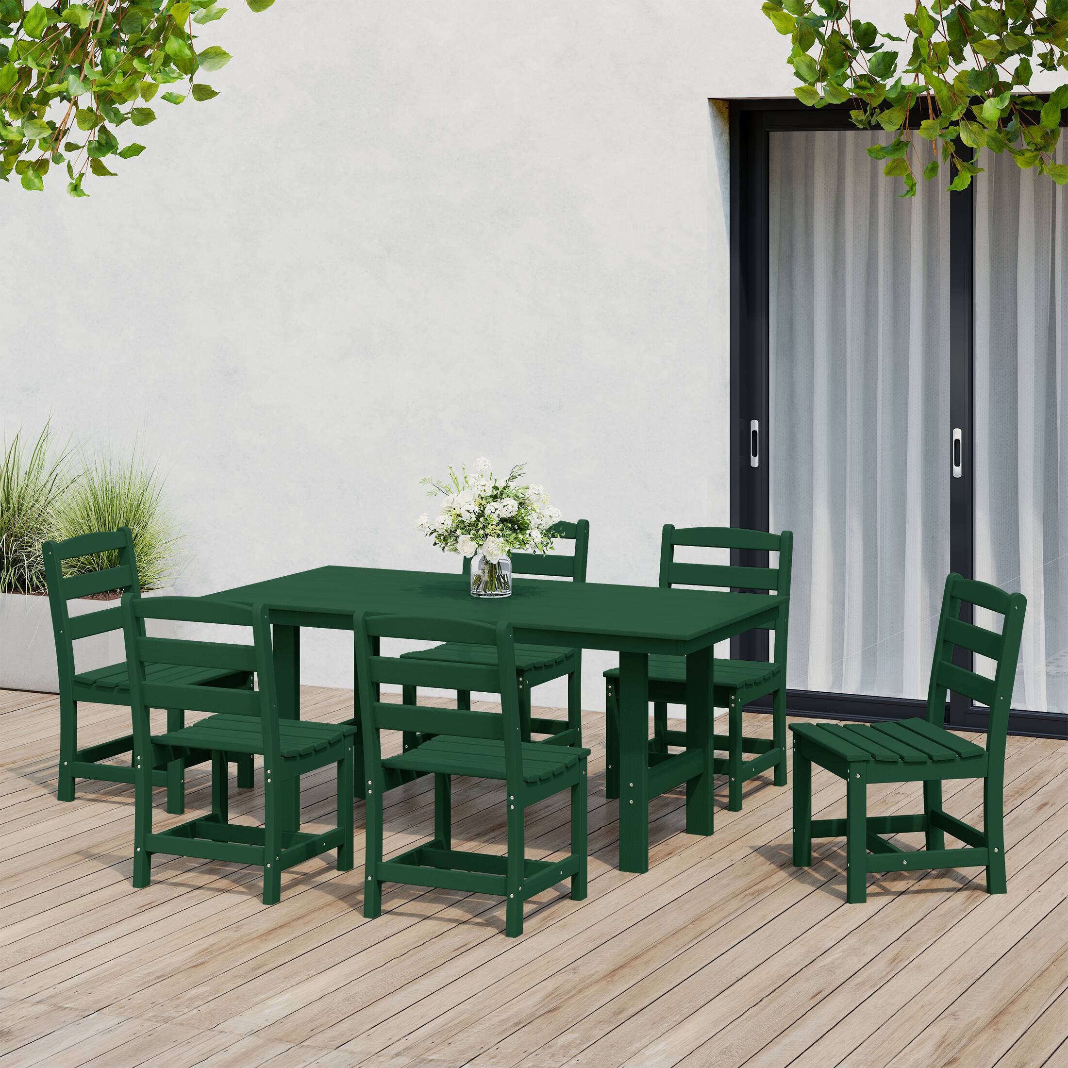 Angle. WestinTrends - WestinTrends Ashore 7-Piece HDPE Outdoor Rectangular Patio Dining Table Set with Side Chairs - Dark Green.