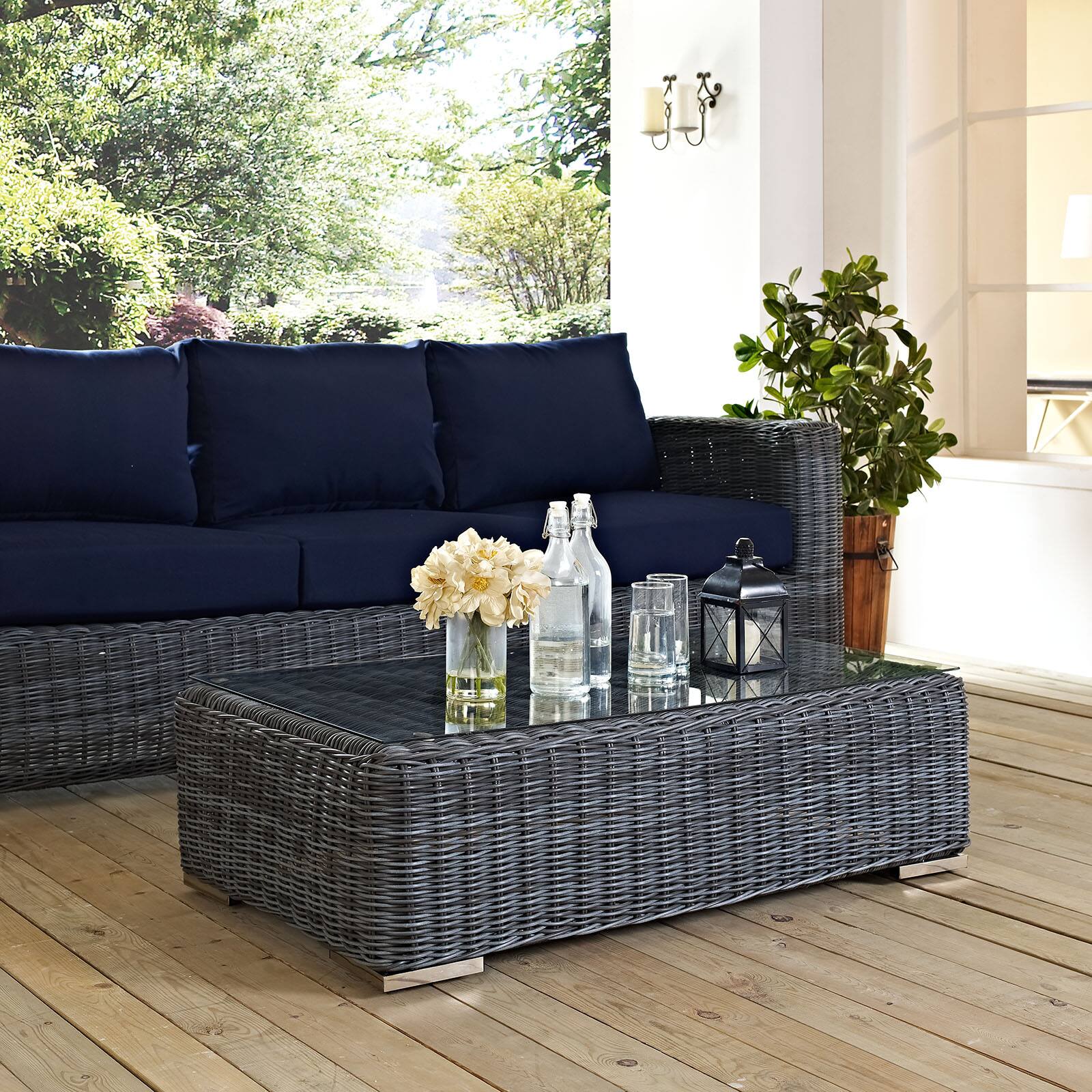 Front. Modway - Summon Outdoor Patio Glass Top Coffee Table by Modway - Gray.
