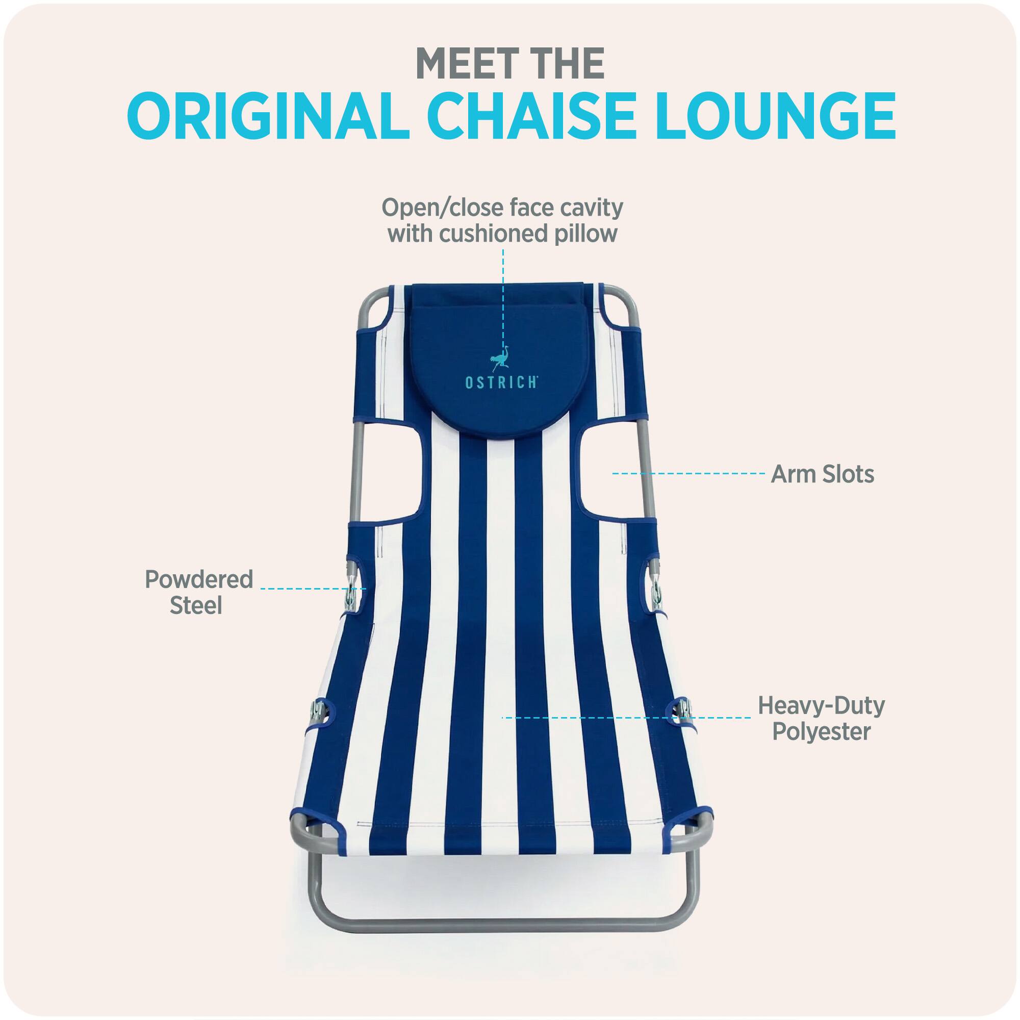 MEET THE ORIGINAL CHAISE LOUNGE

- Open/close face cavity with cushioned pillow
- Arm Slots
- Powdered Steel
- Heavy-Duty Polyester