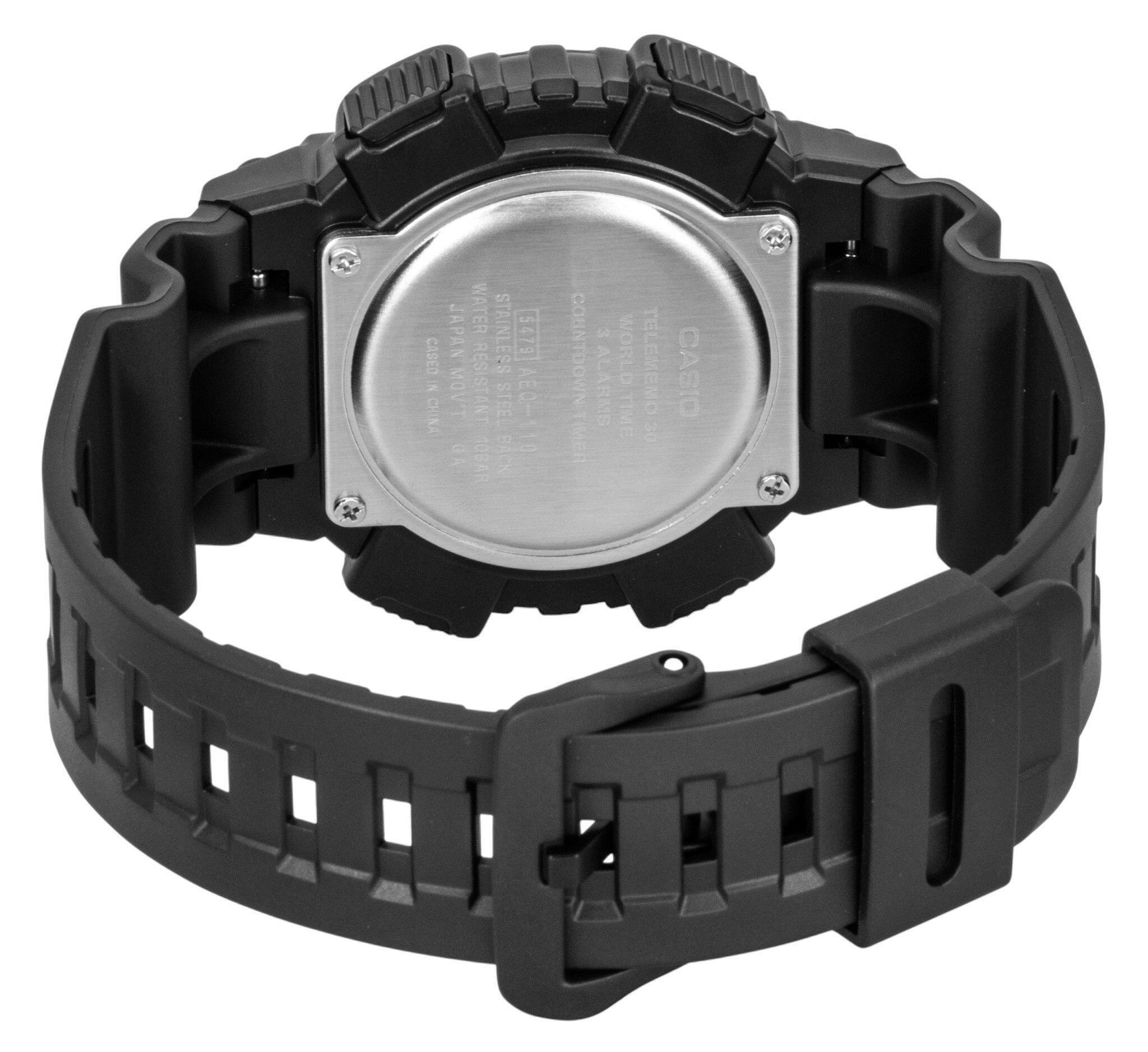 WATER JAPAN STAINLESS 5479 CASED Z MOV'T RESISTANT STEEL AEQ-110 CHINA GA 108AR BACK!!  
3 COUNTDOWN WORLD TELEMEMO CASIO ALARMS TIME 30