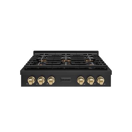 Front. ZLINE - 36 in. Wide 6 Burner Autograph Black StainlessParamount Rangetop with with Bronze Accents (PSRTBZ-36-CB) - Black Stainless Steel.