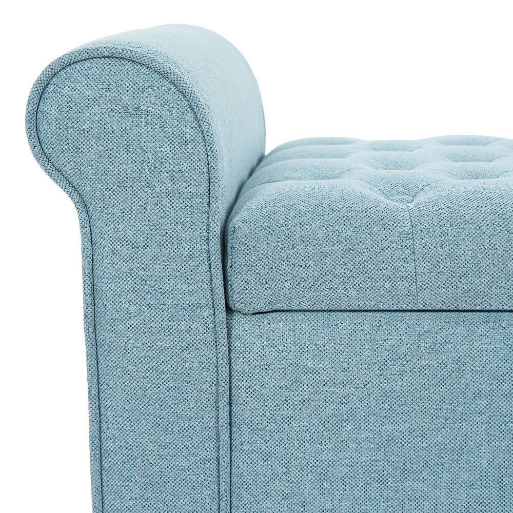 Alt View 6. Ropilly - Ropilly Light Blue Tufted Fabric Storage Bench with Rolled Arms for Bedroom Entryway - Light Blue.