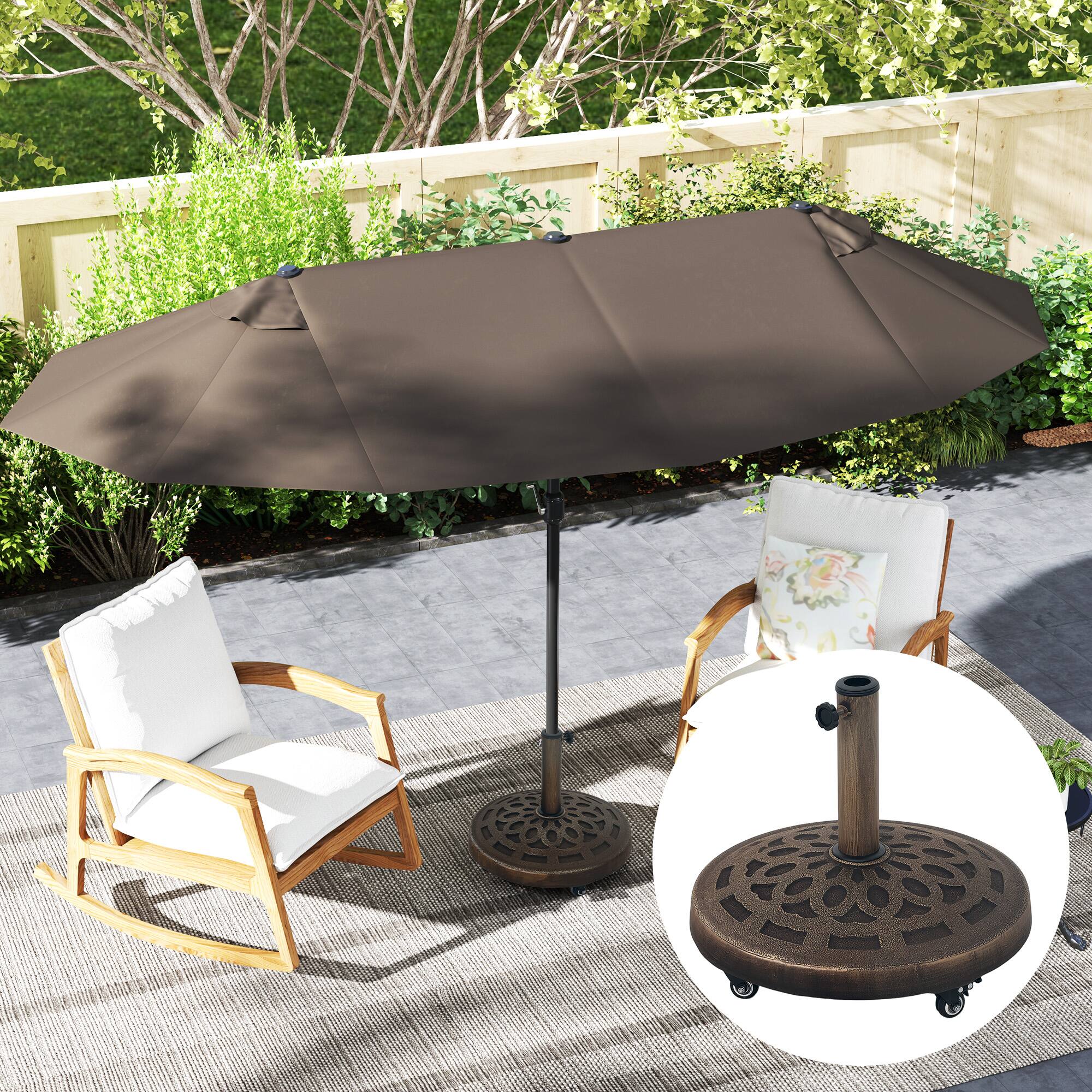 Alt View 4. Outsunny - Round Patio Umbrella Base with Wheels, 46 lbs Resin Umbrella Stand Base, Heavy Duty Patio Umbrella Holder - Bronze.