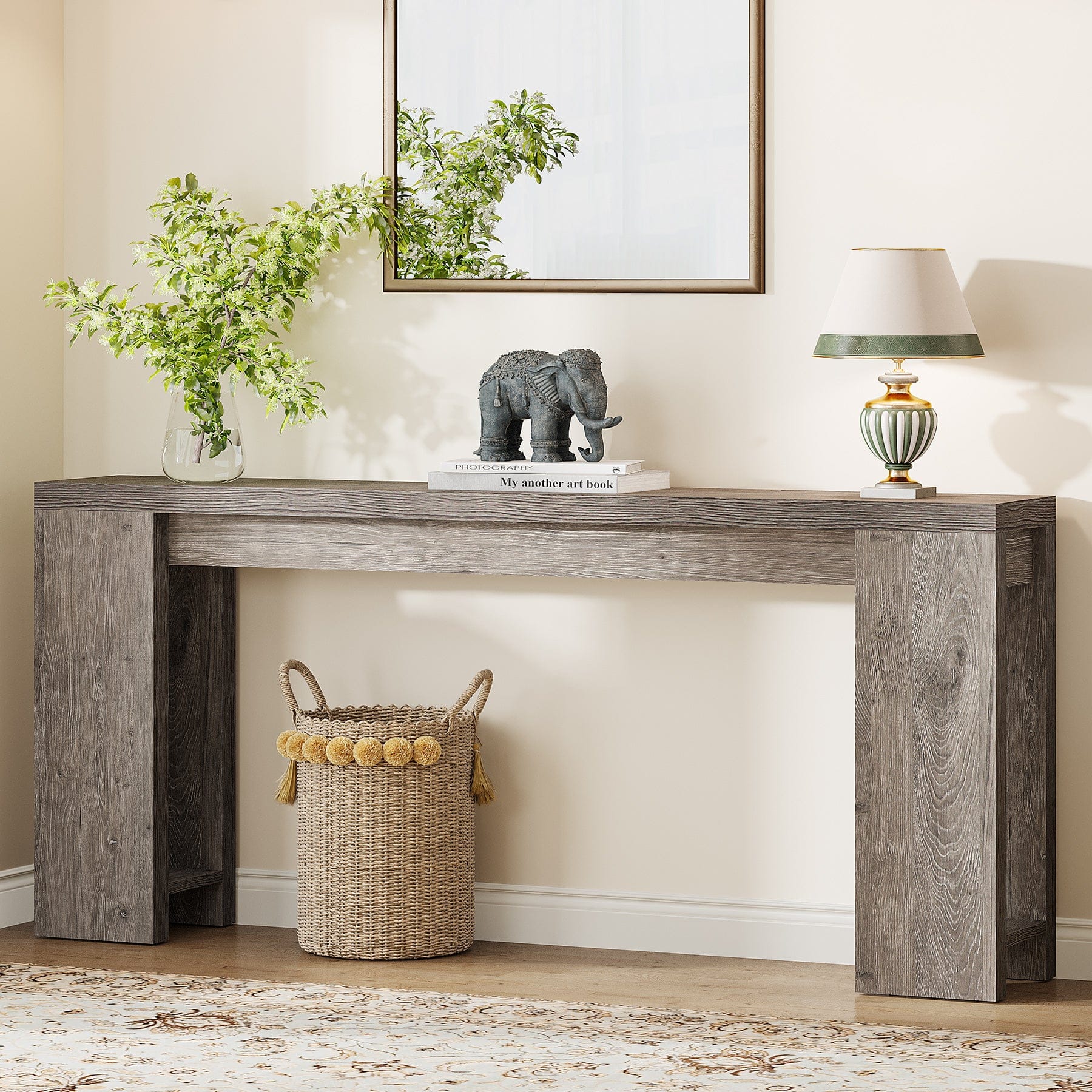 Tribesigns - Farmhouse Console Table with Engineered Wood Construction and Rectangular Top for Entryway and Hallway - Gray