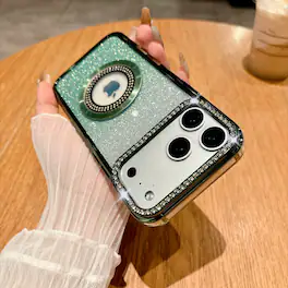 Dteck - Glitter Gradient Case for Apple iPhone 17 Pro Max with Diamond Camera Bezel, Magnetic Slim Shockproof Protective Cover - Green