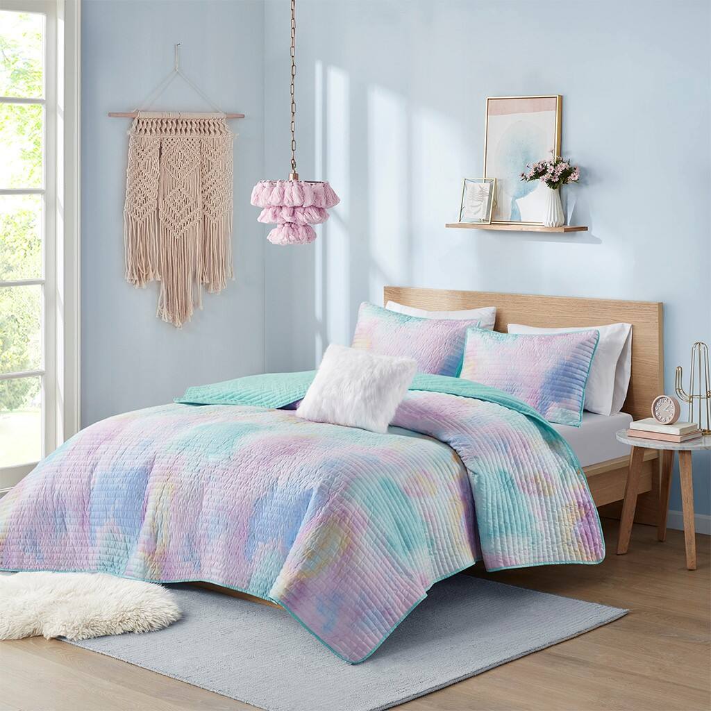 Alt View 1. Gracie Mills - Gracie Mills Orion Dreamscape Watercolor Tie Dye Comforter Set with Cozy Throw Pillow - Aqua.