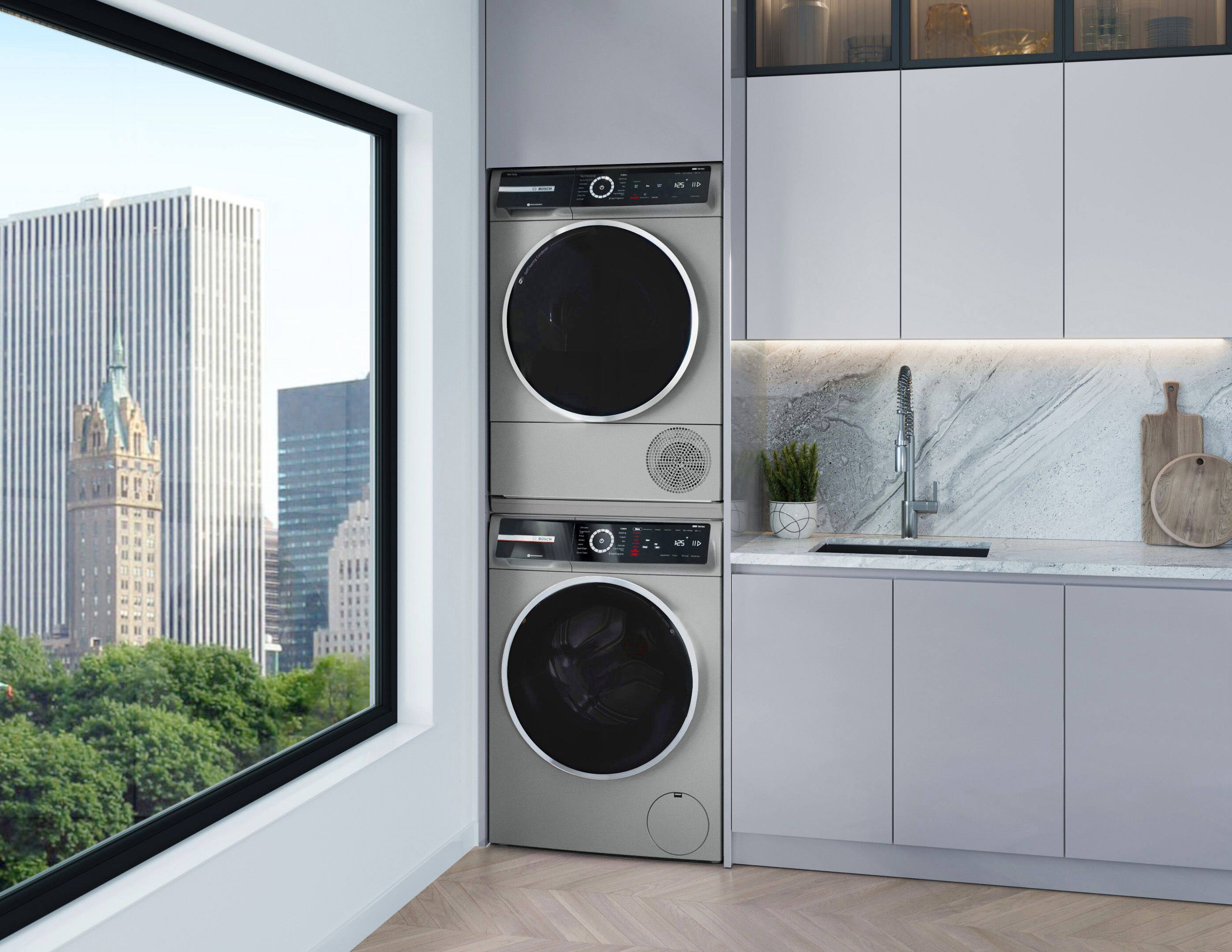 Alt View 14. Bosch - 800 Series 4 Cu. Ft. Stackable Smart Electric Dryer with Steam Restore - Pearl Steel.