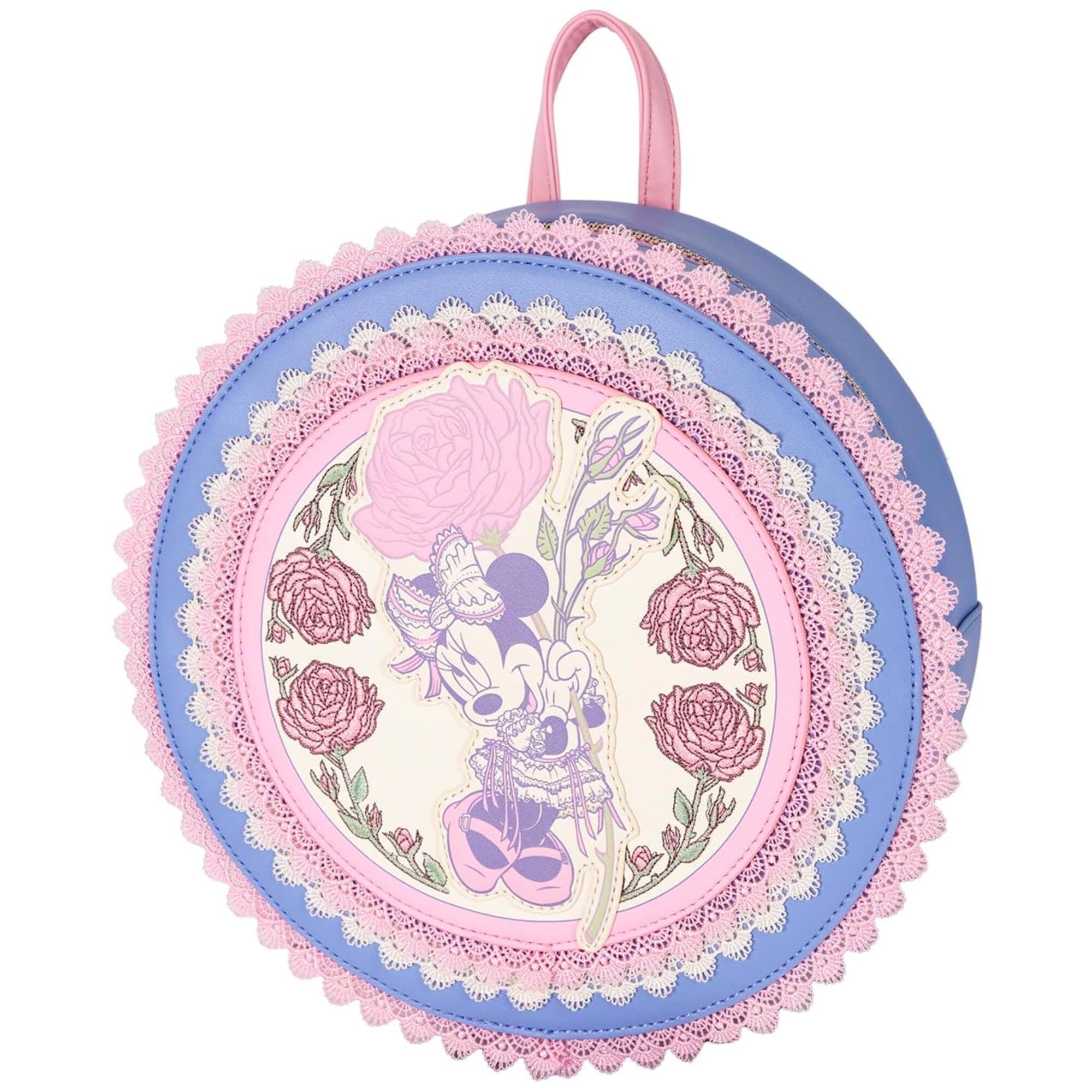 Alt View 1. LoungeFly - Loungefly Disney Minnie Floral and Lace Round Pink Mini Backpack - Multicolored.