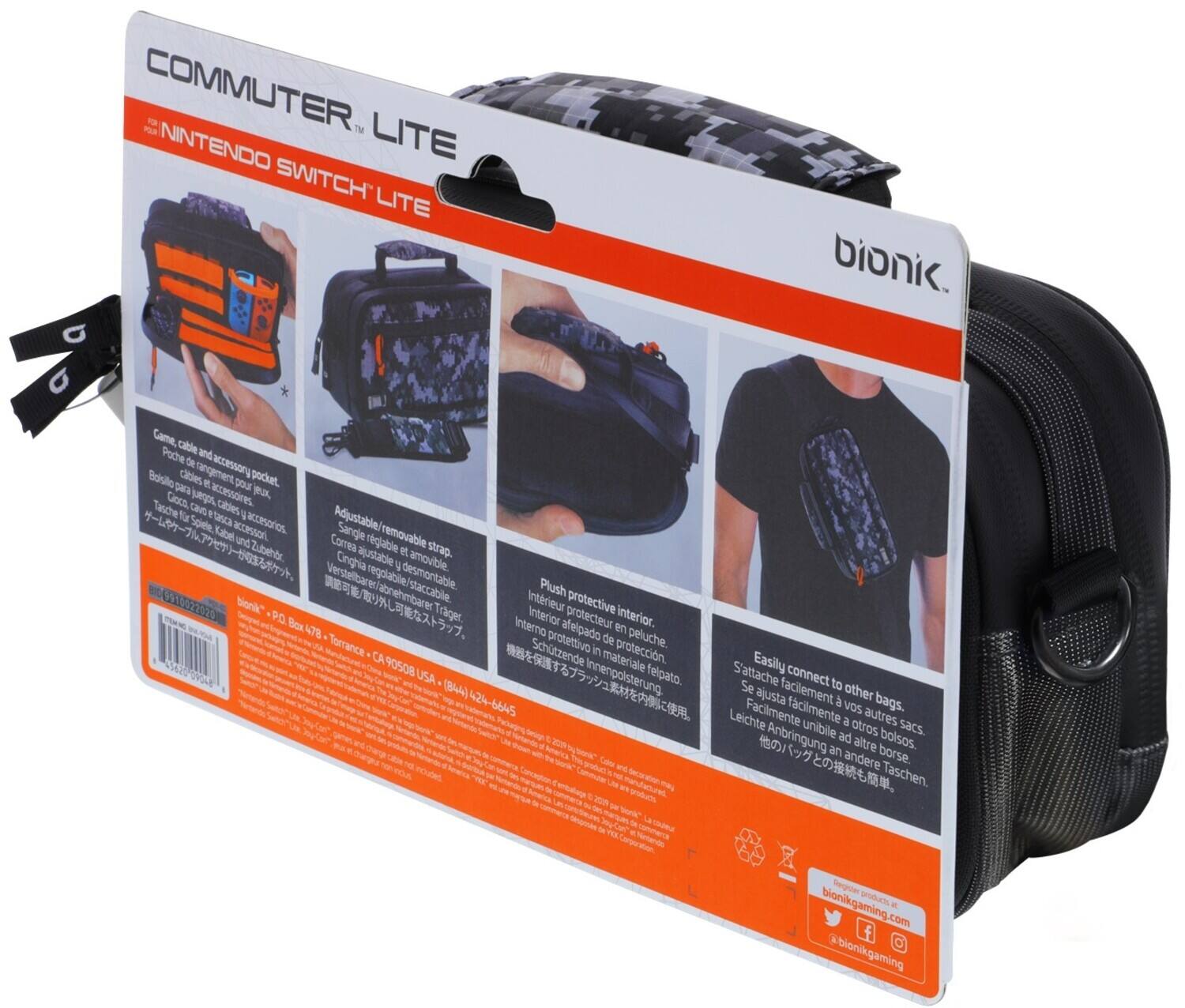 COMMUTER LITE - TM NINTENDO SWITCH LITE bionik. Game cable and accessory pocket. SA accessories jK Goca g cd Tasche Na OMD Tsca  Adjustable/  Spiele Tabe accessori accesorios Sangle une Correa rgiable removable strap. Zube Cnghia ajustable  amovible.  regplabile W desmontable  staccabile Plush WWW bionk Intrieur protective PO Box  Trager Interior protecteur interior. 478 Interno afelpado en peluche. Torrance protettivo de - Schtzende in proteccin. CA materiale Easily Ce 90508 USA Innenpolsterung felpato. S'attache connect (B44) 424-644  Leichte Se Facilmente ajusta facilemente facilmente to  vos a other autres bags. unibile ad otros sacs. t Anbringung an altre borse. bolsos.  andere - Taschen. d - -e - Mnterds Serghier bionikgaming PL - .com f #bionikgaming