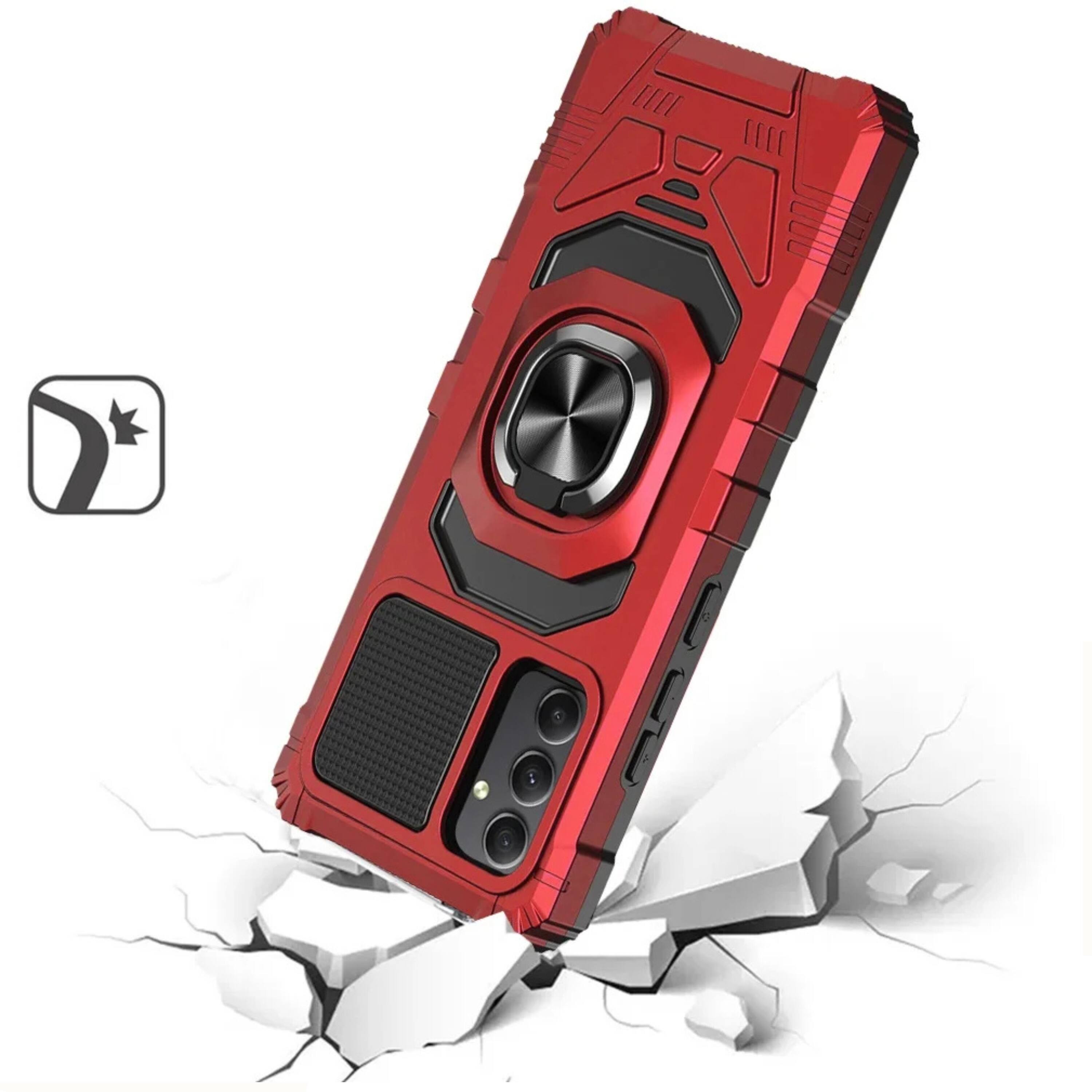 Left. Kitcheniva - Magnetic Ring Stand Case For Samsung Galaxy A15 5G Rugged Protection Red - Red.