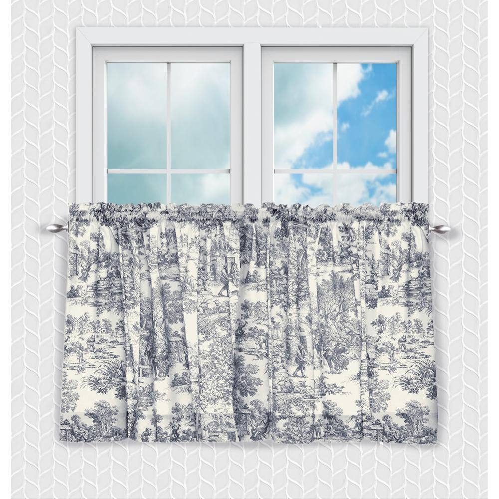 Front. SKL Home - Ellis Curtain Victoria Park Toile Room Darkening Window Rod Pocket Pair Set With 2 Tiers - 2-Piece - 68" x 30" Blue - Blue.