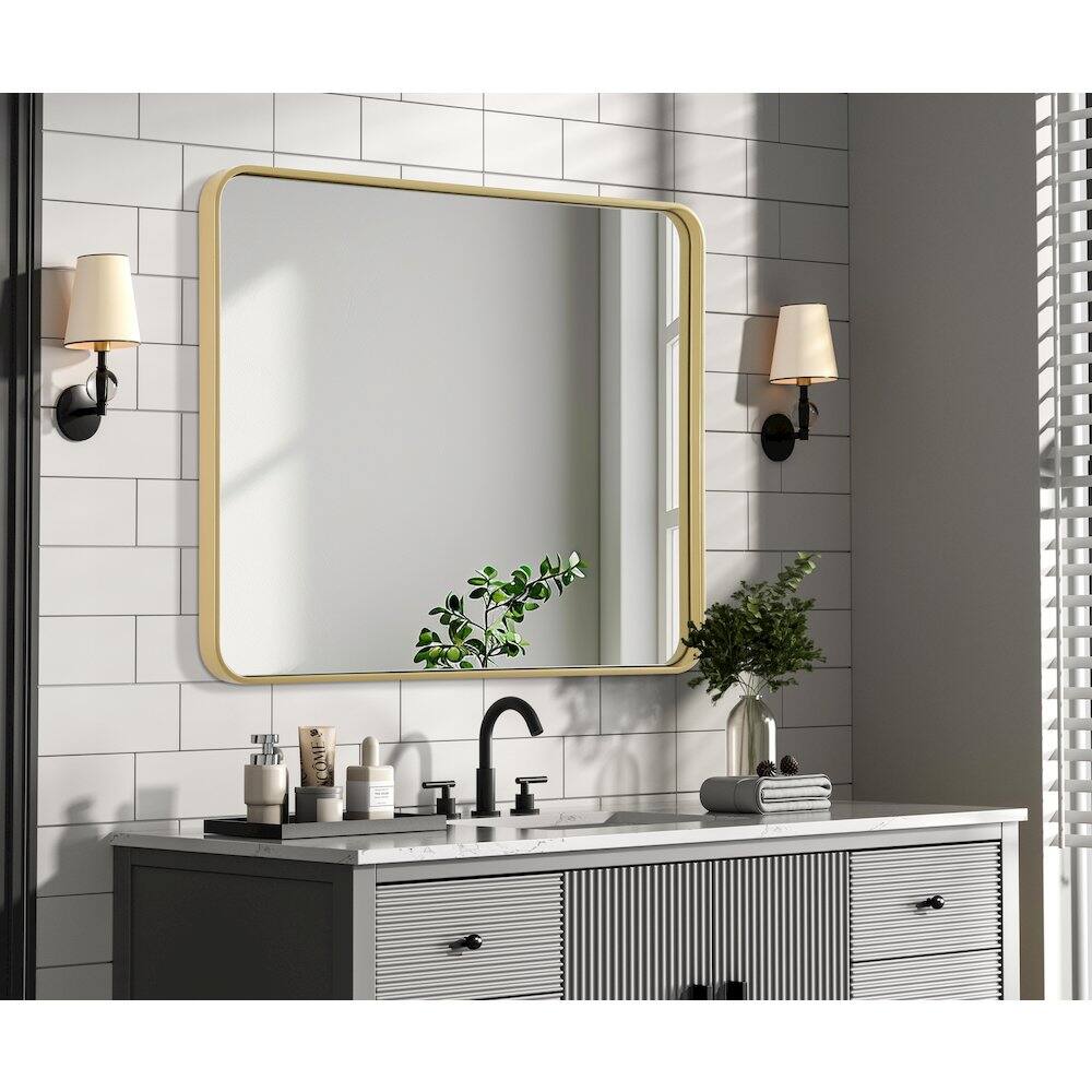 Alt View 2. Elegant Decor - Contour Metal Rectangle Mirror 30x36 in Brass - Brass.