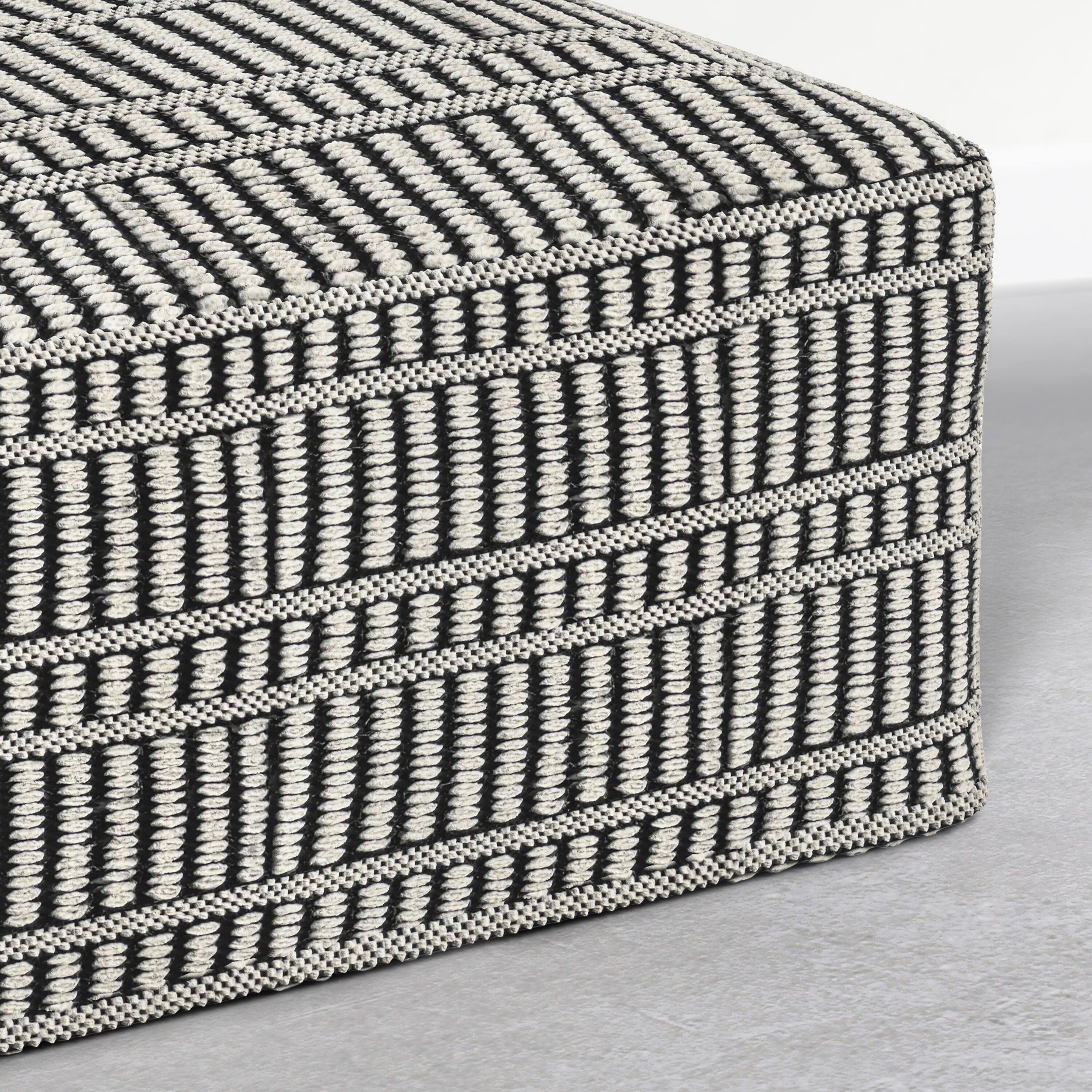 Alt View 2. Simpli Home - Safford 20 inch Wide Woven Square Pouf Ottoman, Cream White and Deep Black - Cream White/Deep Black.