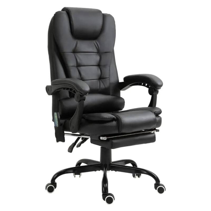 Angle. HTUTWOO - Massage Office Chair - High Back Executive Recliner with Lumbar Support, Footrest, Reclining Back, Adjustable Height - Black.