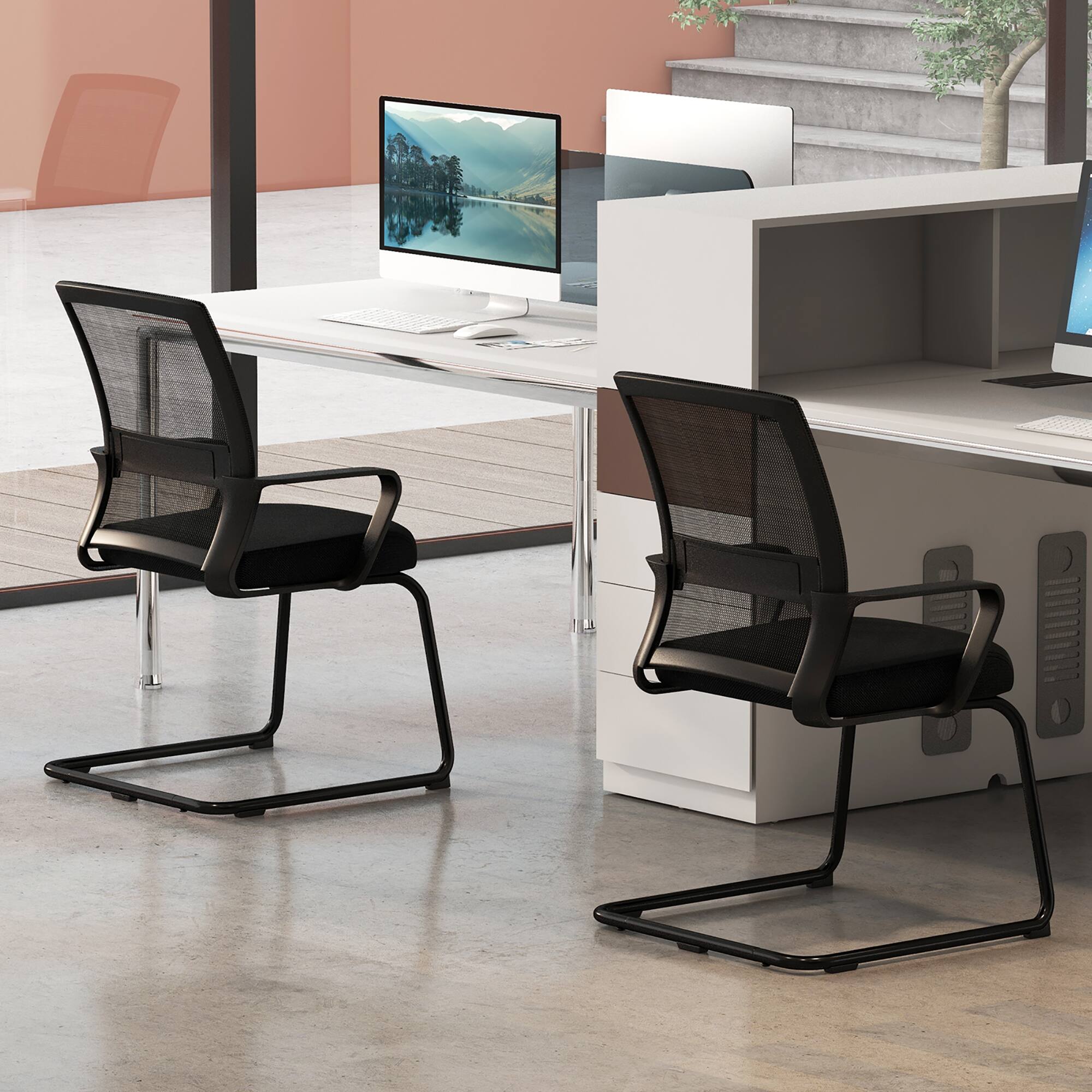 Alt View 4. Gymax - Gymax Office Guest Chair Set of 6 Conference Reception Chair w/ Lumbar Support & Sled Base - Black.