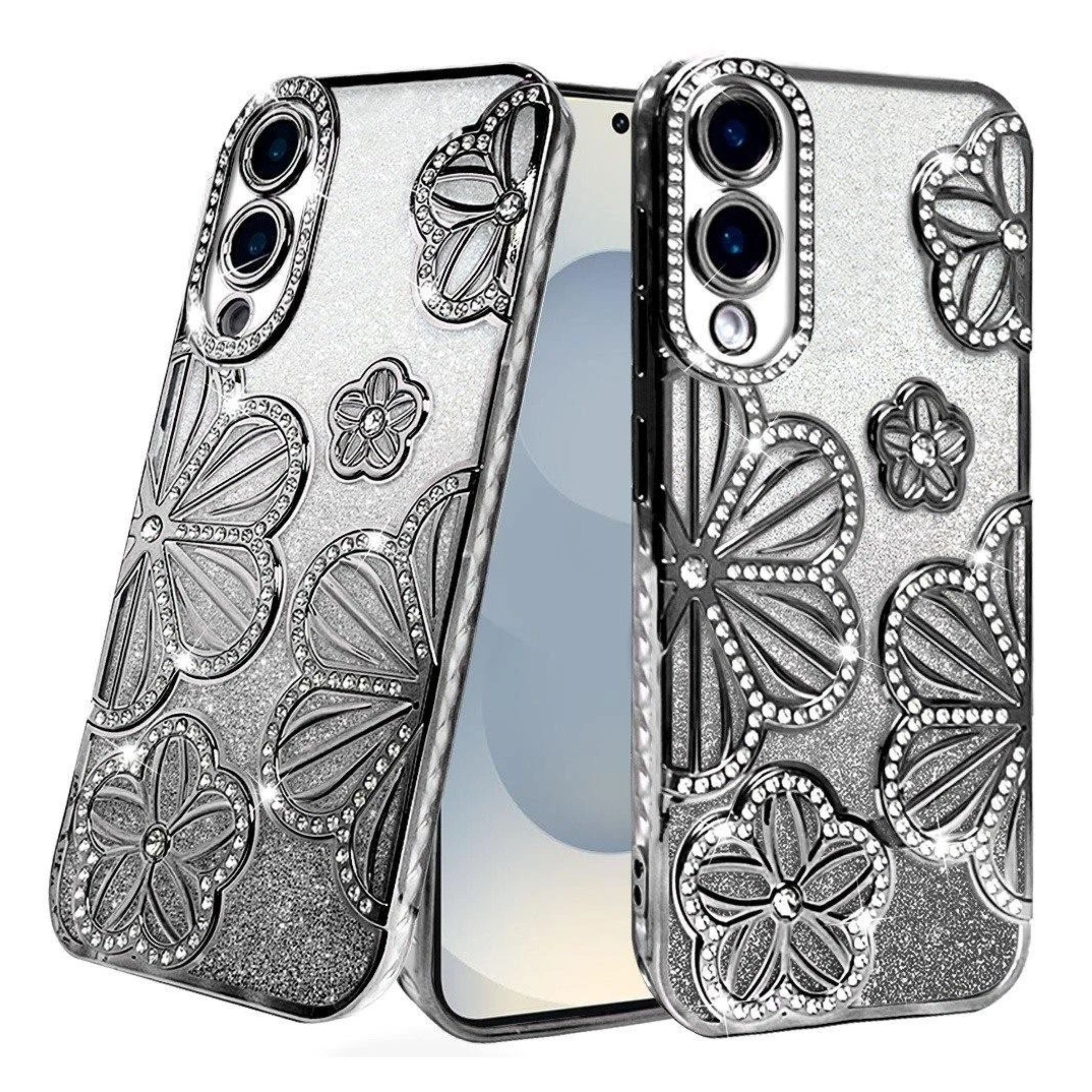 Kitcheniva - Floral 3D Glitter Phone Cover With Tempered Glass For Samsung Galaxy S25 Edge - Black price history on PriceWatchPro