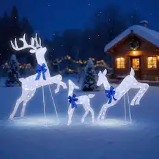Front. Costway - Costway 3 PCS Lighted Christmas Reindeer Family Set Holiday Decoration with 255 Lights Advent Calendar - White.