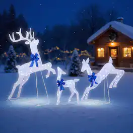 Costway - 3 PCS Lighted Christmas Reindeer Family Set Holiday Decoration with 255 Lights Advent Calendar - White