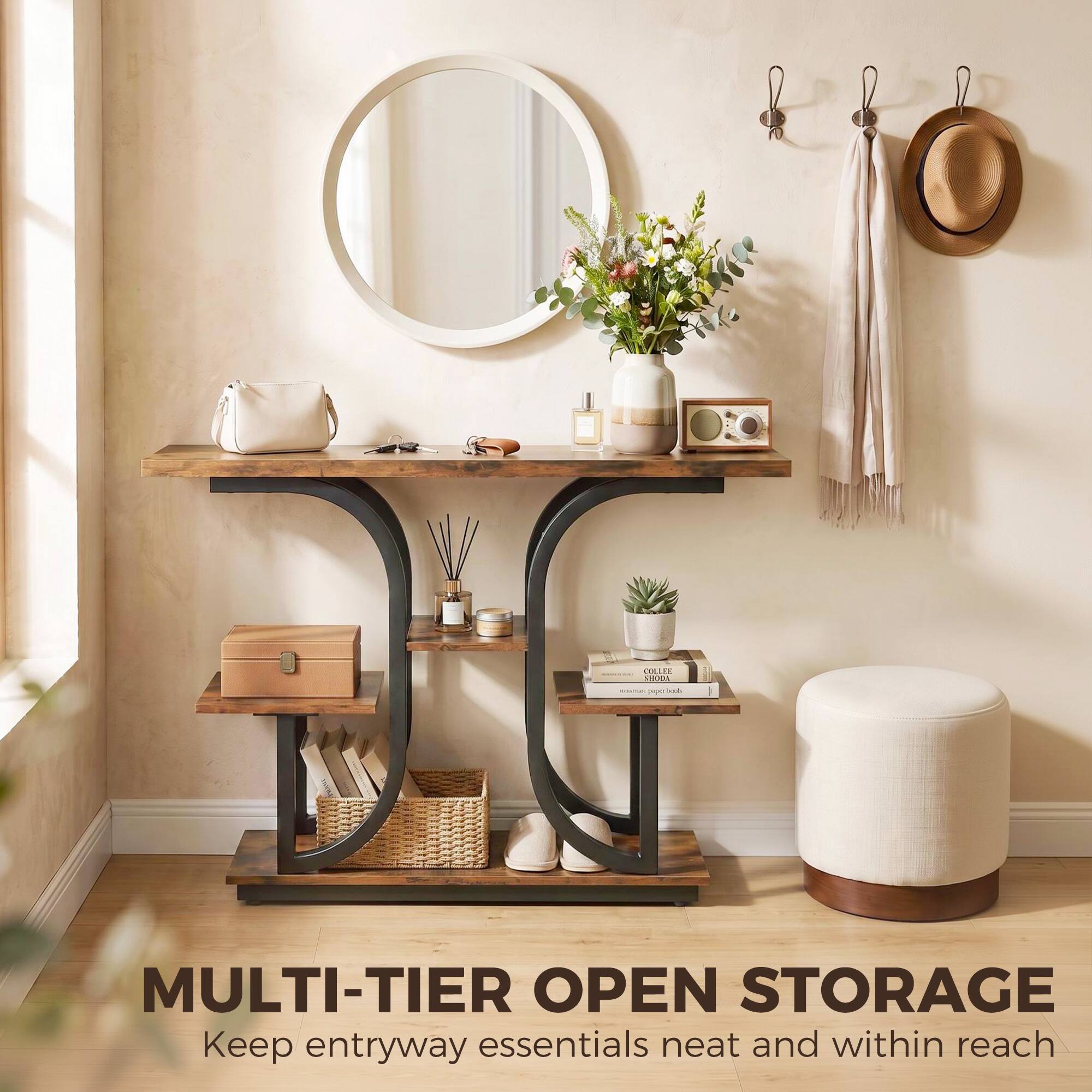 NF COLLEE SHODA  
www.paper.paperbooks  
MULTI-TIER OPEN STORAGE  
Keep entryway essentials neat and within reach
