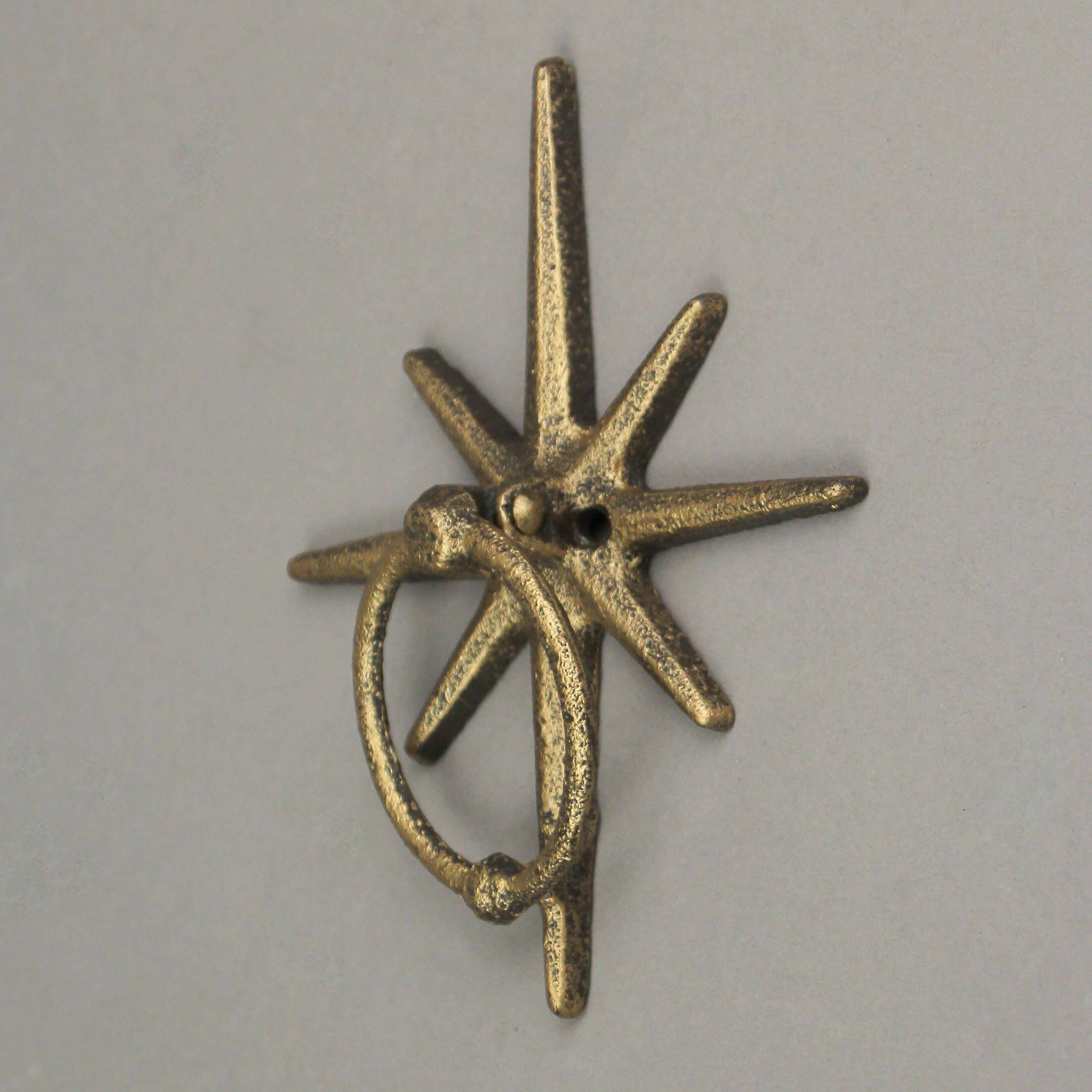 Alt View 4. Zeckos - Gold Cast Iron Decorative Starburst Door Knocker Rustic Celestial Home Decor - Bronze.
