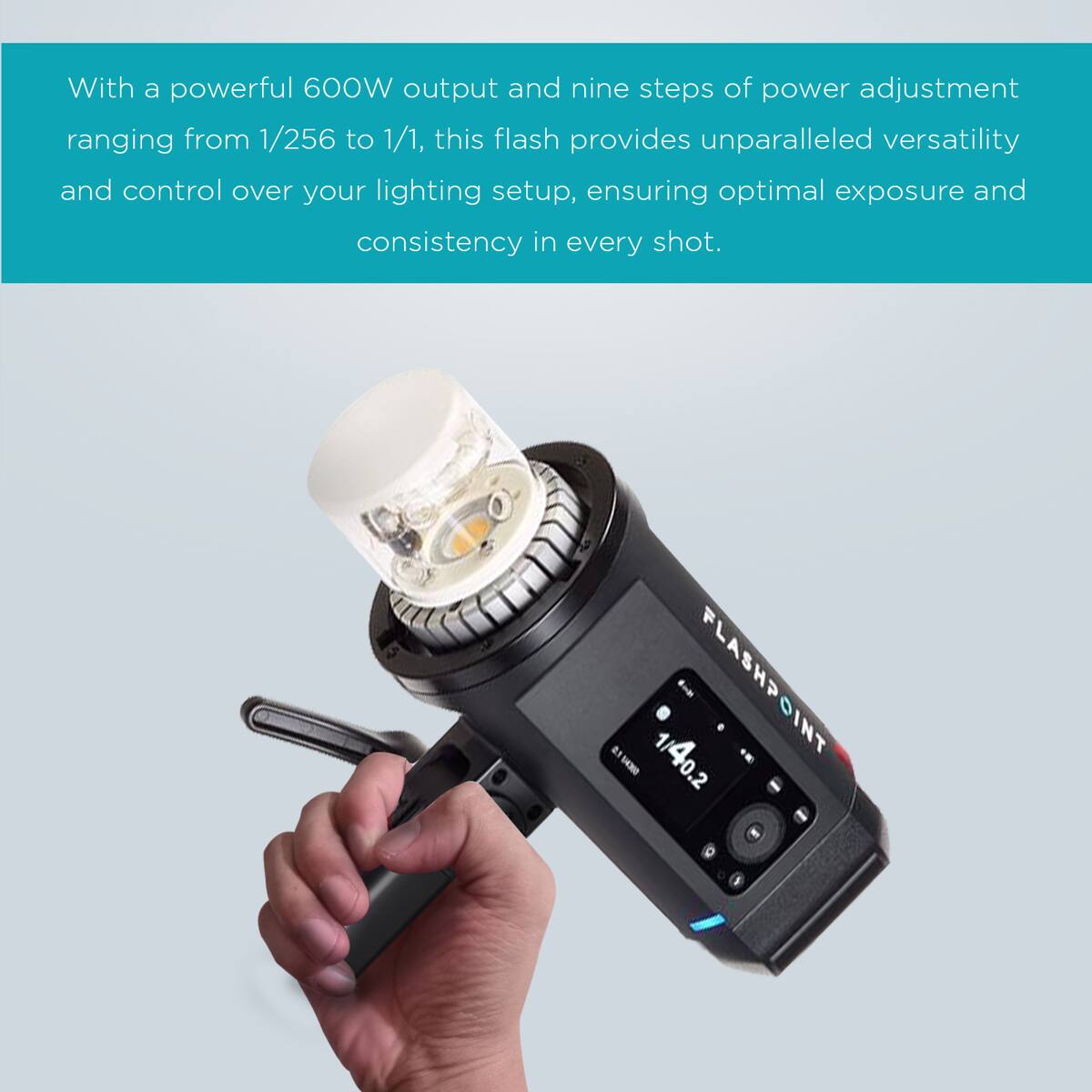 With a powerful 600W output and nine steps of power adjustment ranging from 1/256 to 1/1, this flash provides unparalleled versatility and control over your lighting setup, ensuring optimal exposure and consistency in every shot.