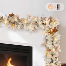PARKER SLATER - 6FT Fall Maple Leaf Garland with 40 LED Lights, Remote and Timer for Thanksgiving - White