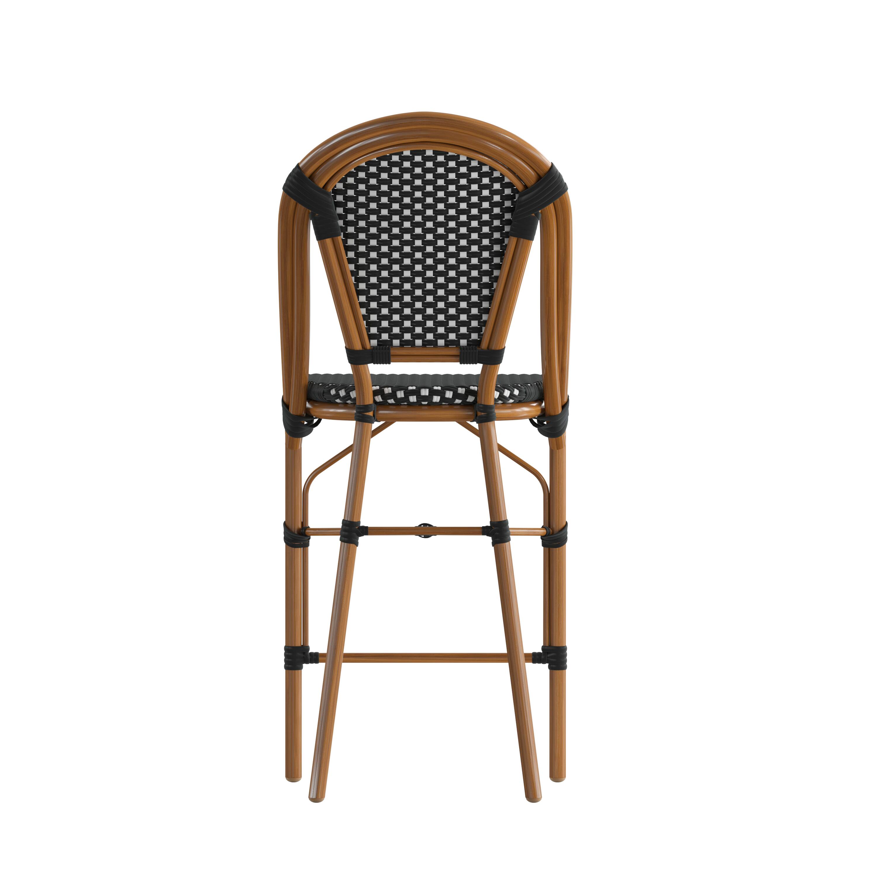 Back. Flash Furniture - Bordeaux Stackable Indoor/Outdoor Bistro 26" High Counter Height Stool, Commercial Grade, Black/White and Bamboo Finish - Black.