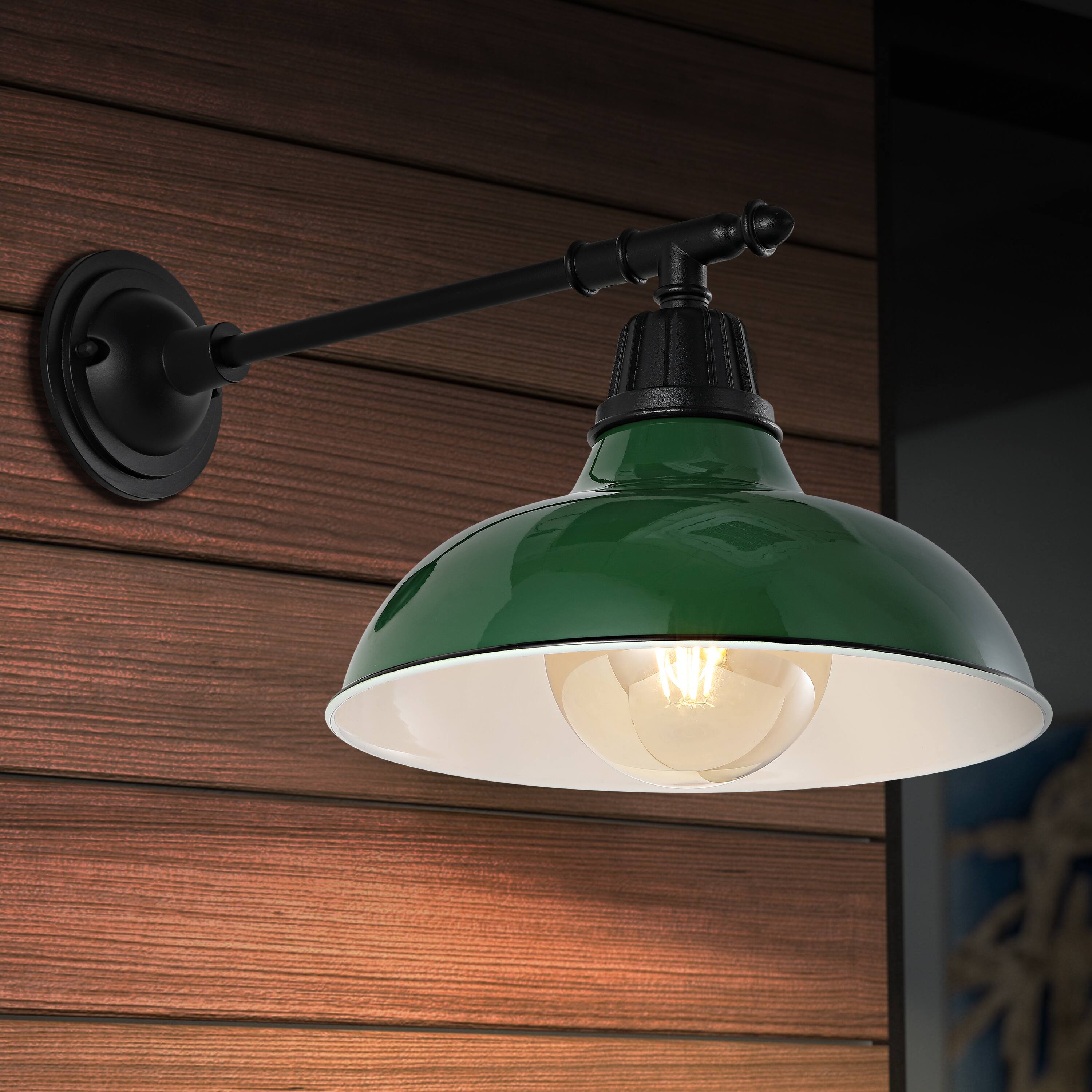 Alt View 7. Jonathan Y - Wallace 12.25" 1-Light Farmhouse Industrial Indoor/Outdoor Iron LED Victorian Arm Outdoor Sconce, Green - Green/Black.