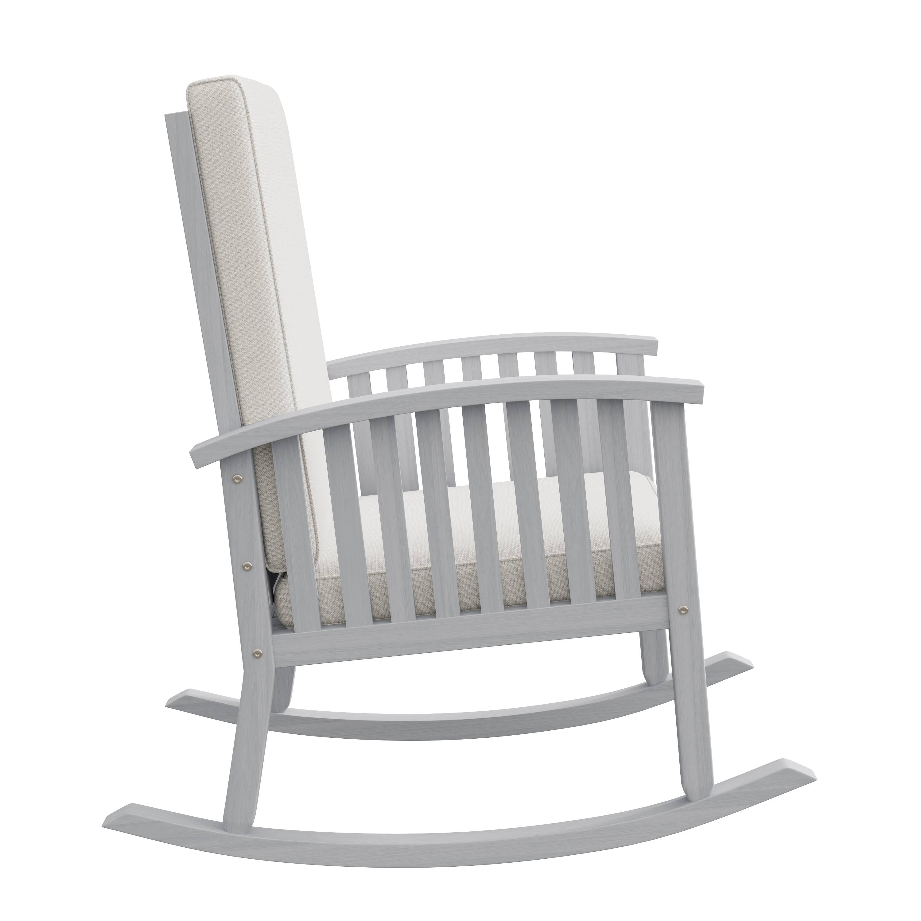 Alt View 1. Whisen - Outdoor Acacia Wood Rocking Chair with Cushioned Back and Seat,Rustic Porch Chair - Ivory.