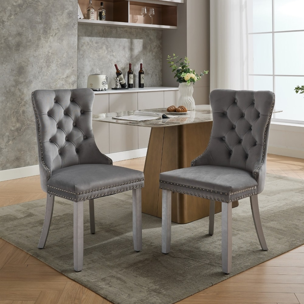 Loheer - Velvet Dining Chairs Set of 2 Tufted Solid Wood - Light Gray price history on PriceWatchPro
