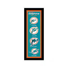 Sporticulture - Miami Dolphins 8" x 26" Team Logo Heritage Framed Wall Art - Multicolor