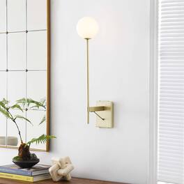 Riva White Globe Wall Sconce by Modway - Satin Brass