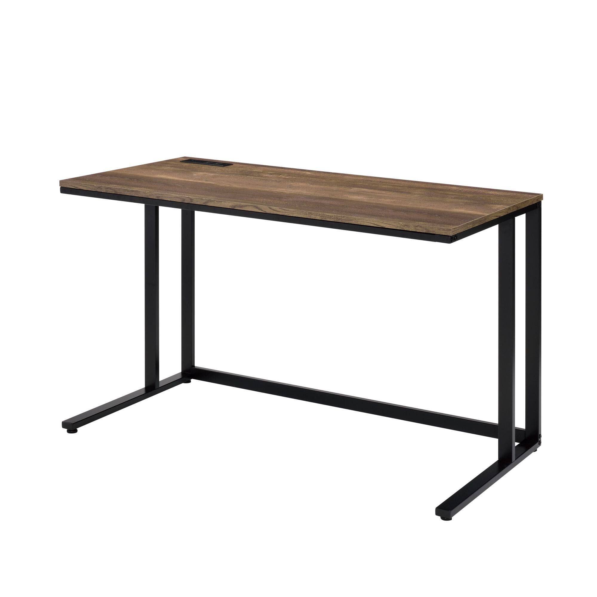 Alt View 1. GOODSILO - Modern Walnut and Black Writing Desk with Built-in USB Charging Port for Home Office - Black+Walnut.