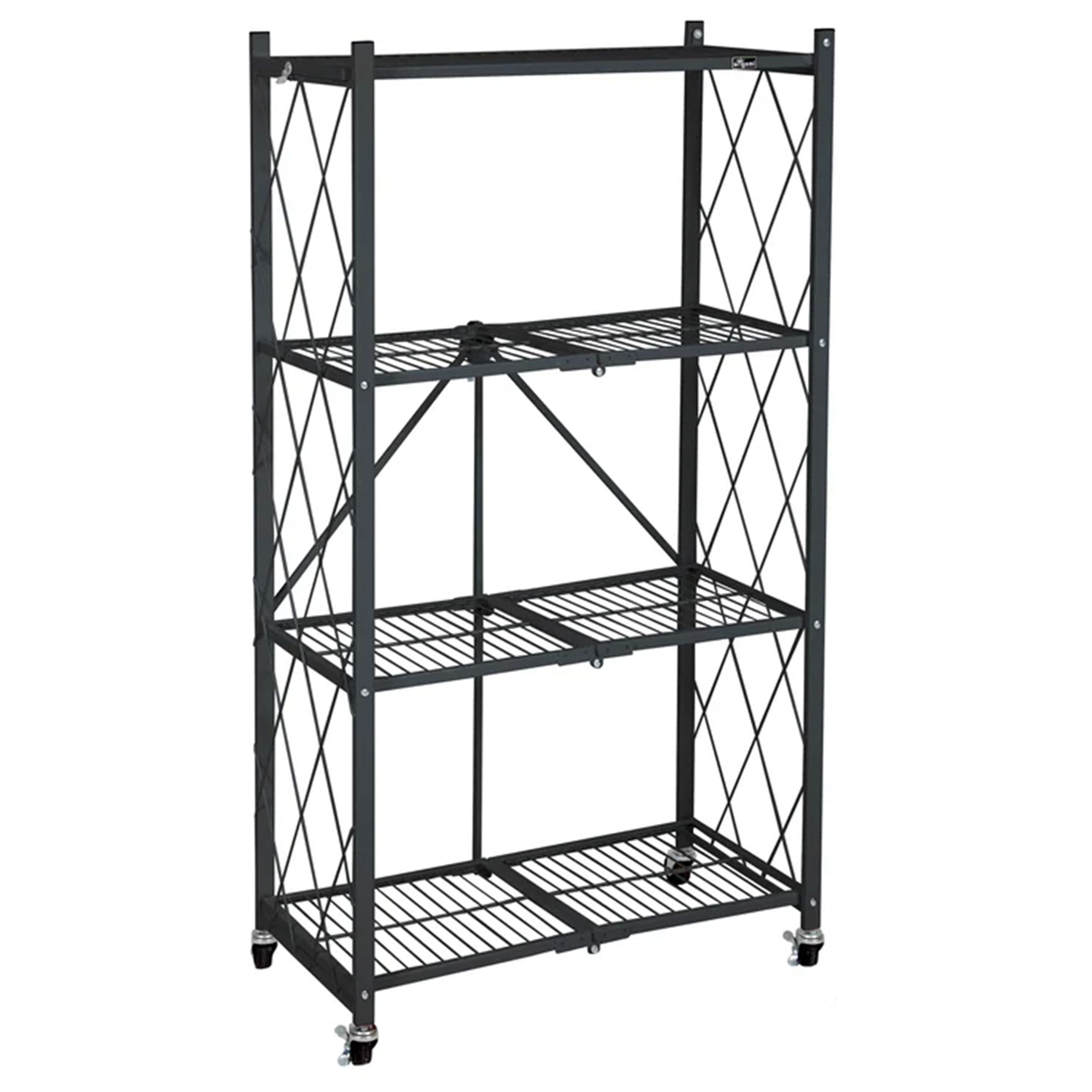 Origami - 4 Tier Folding Shelf Garage Shelves Heavy Duty Shelving with Wheels - Black