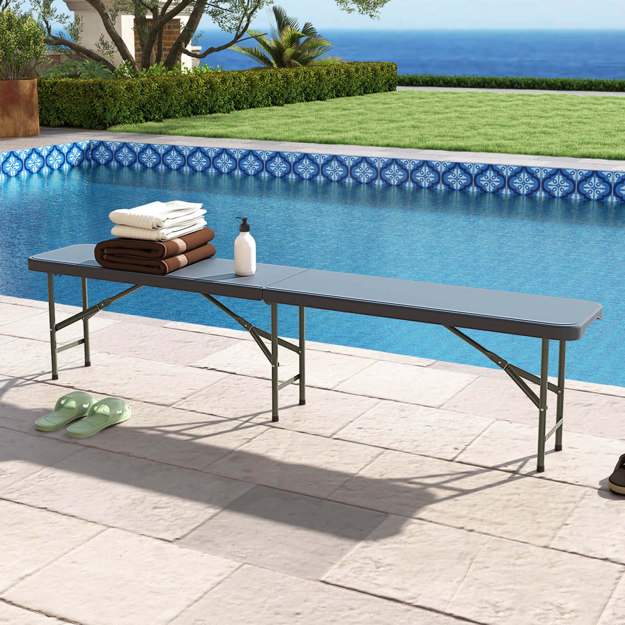 Alt View 1. Costway - Costway 6 ft Plastic Folding Bench with 1320 LBS Capacity Handle & Lock For Outdoor Picnic Gray - Gray.