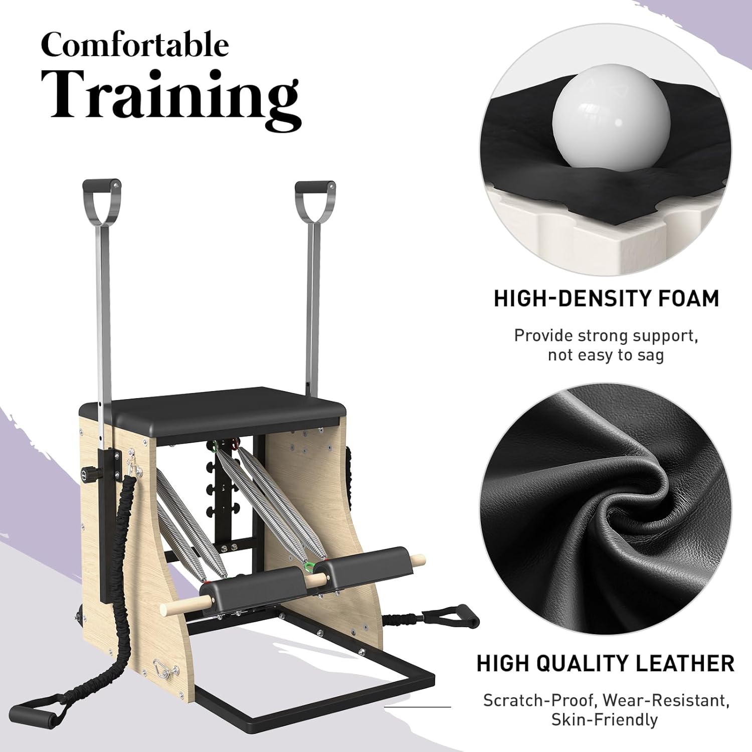 Comfortable Training

HIGH-DENSITY FOAM  
Provide strong support, not easy to sag

HIGH QUALITY LEATHER  
Scratch-Proof, Wear-Resistant, Skin-Friendly