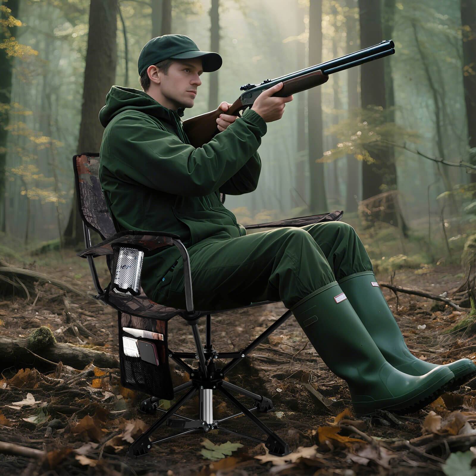 Alt View 3. Costway - Costway 360° Swivel Hunting Chair with Mesh Cup Holder & Storage Pockets Cozy Backrest - Multicolor.