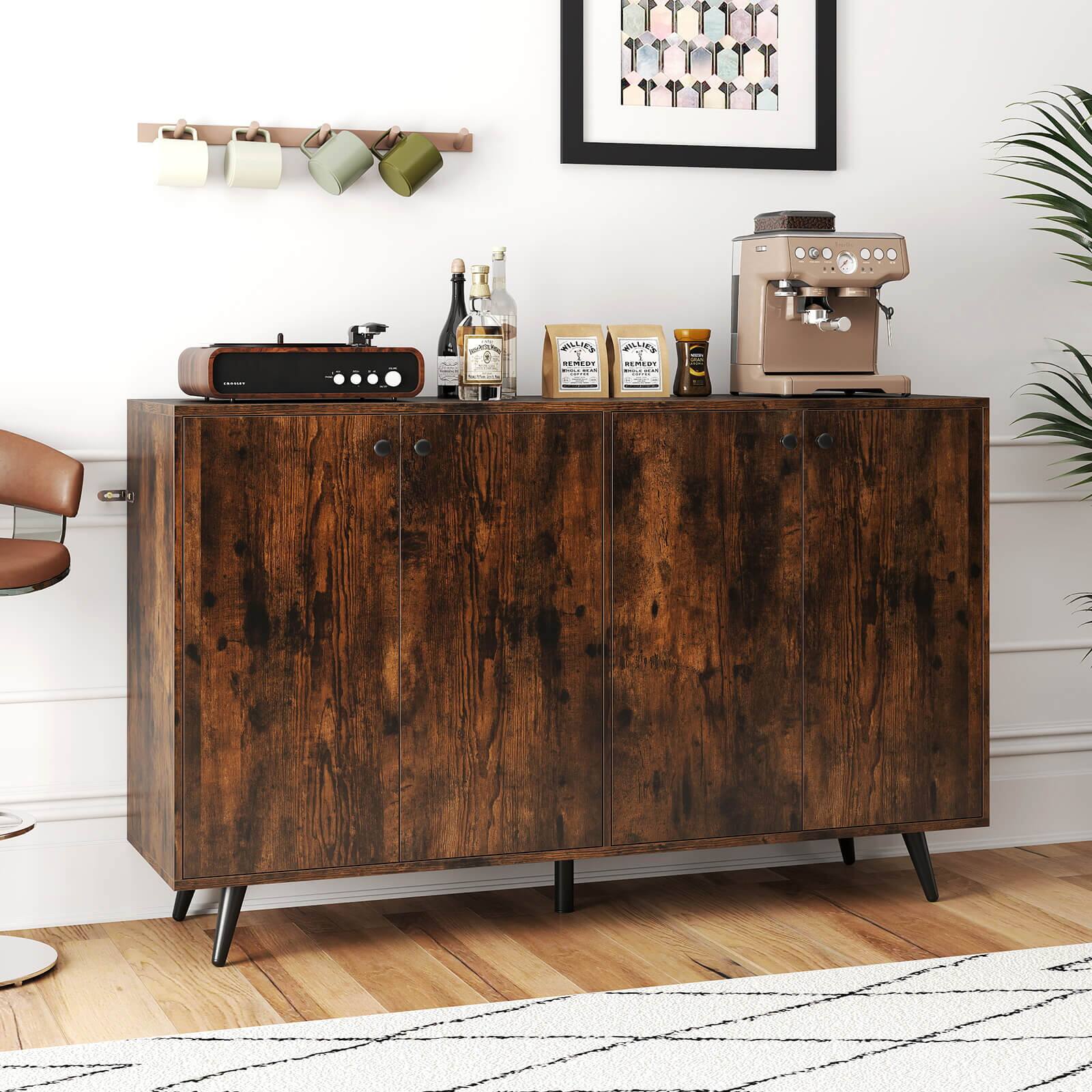 Alt View 3. Costway - Costway Buffet Sideboard Mid Century Modern 4-Door Storage Cabinet 50" Accent Cabinet - Brown.
