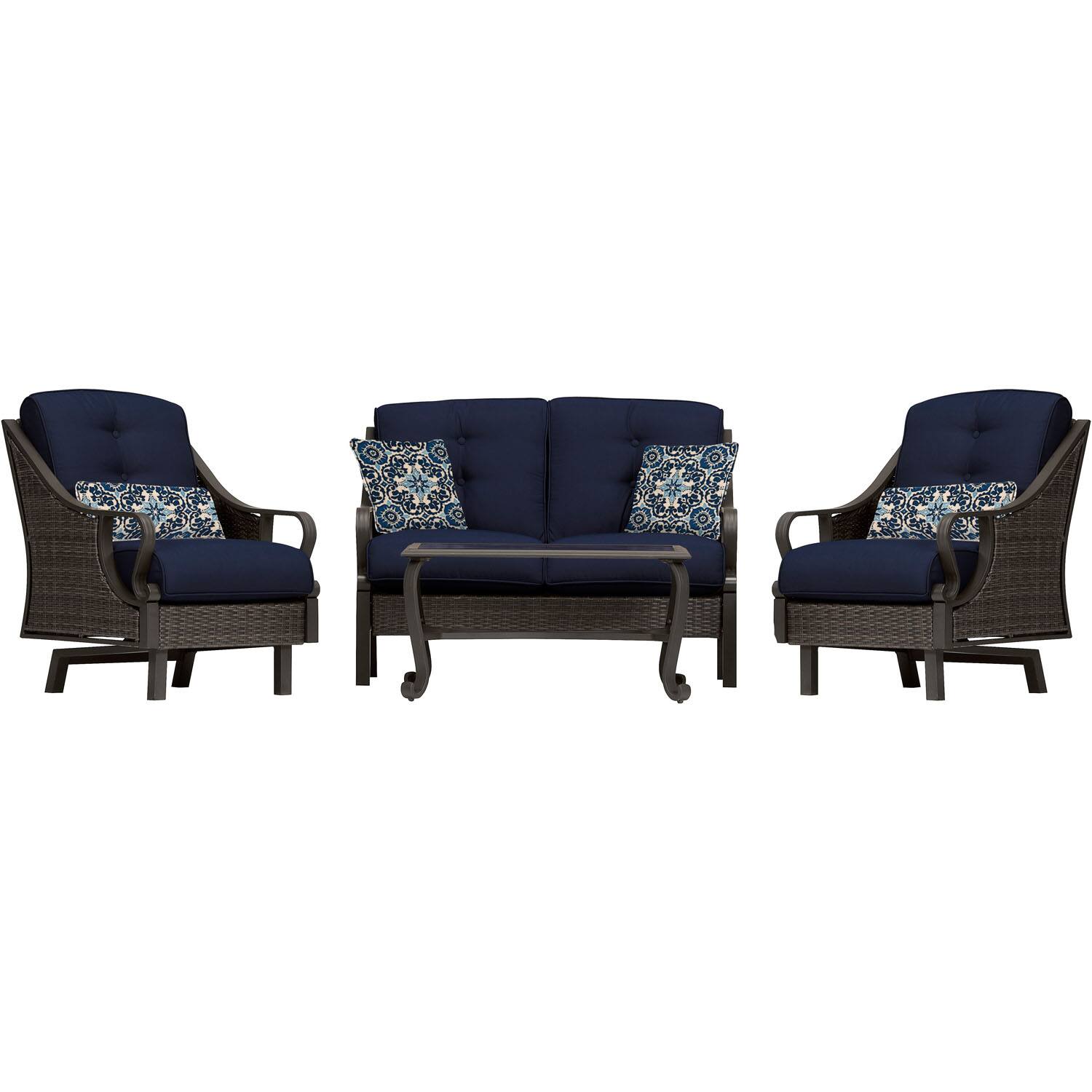 Front. Hanover - Ventura 4-Piece Seating Set - Navy Blue/Navy Kaleidoscope.